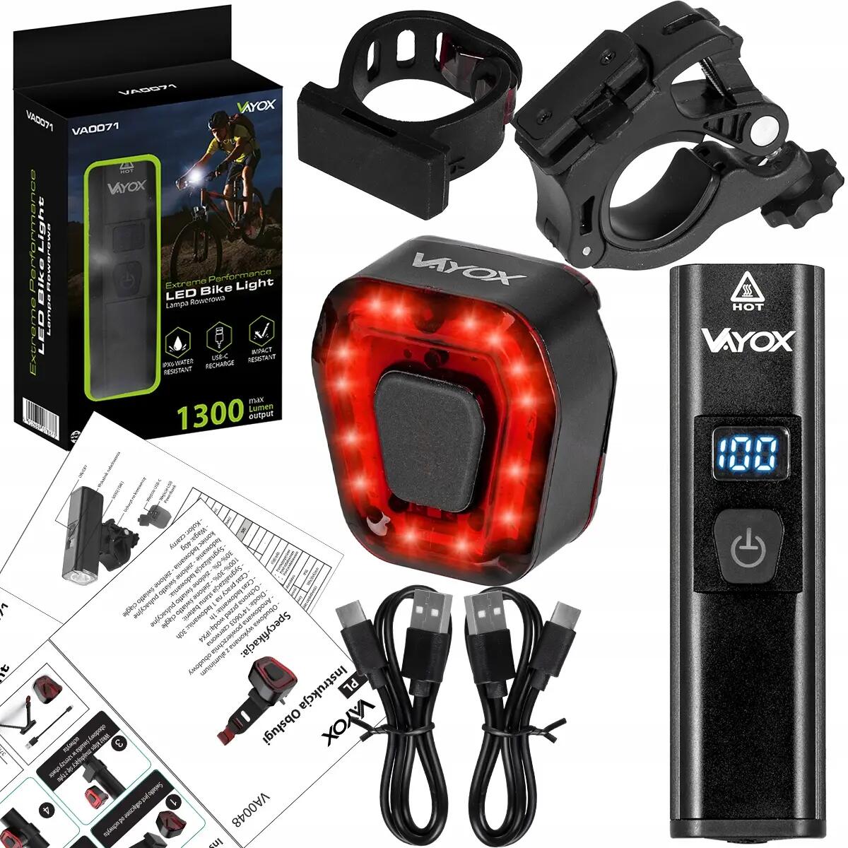 Sada cyklistických světel VA0071 + VA0048 přední a zadní USB 15/16