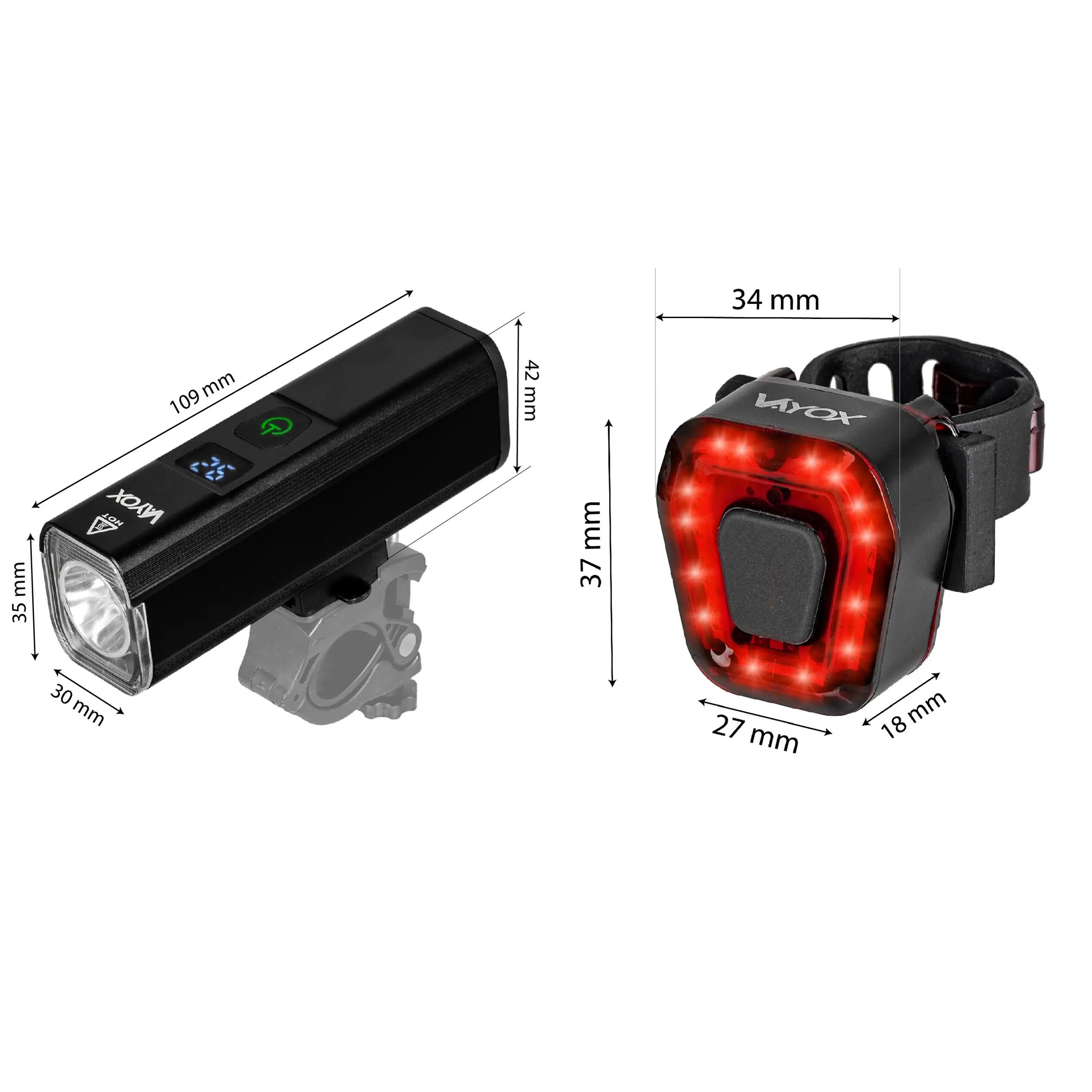 Sada cyklistických světel VA0071 + VA0048 přední a zadní USB 14/16