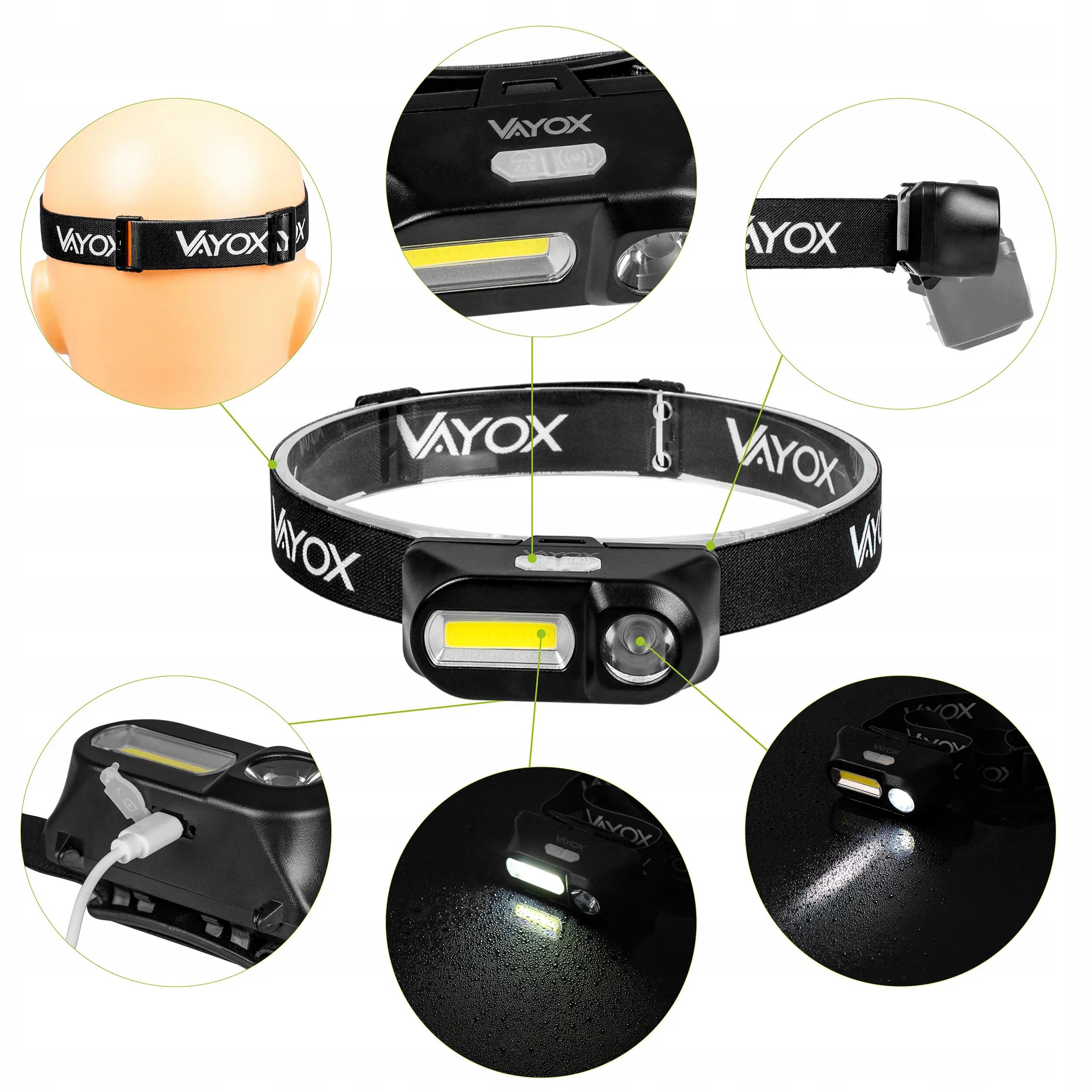 Latarka czołowa Vayox VA0175, 380lm, akumulatorowa, USB-C 5/13