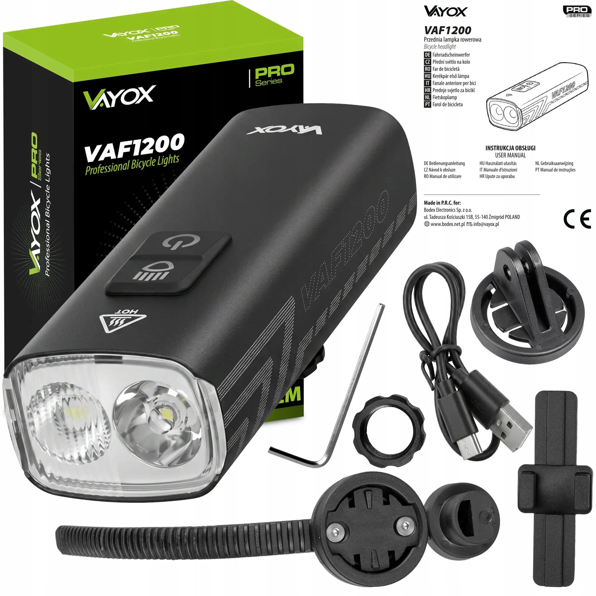 Fietsverlichting set voor- en achterlicht Vayox VAF1200 + VAR60 USB-C 12/16