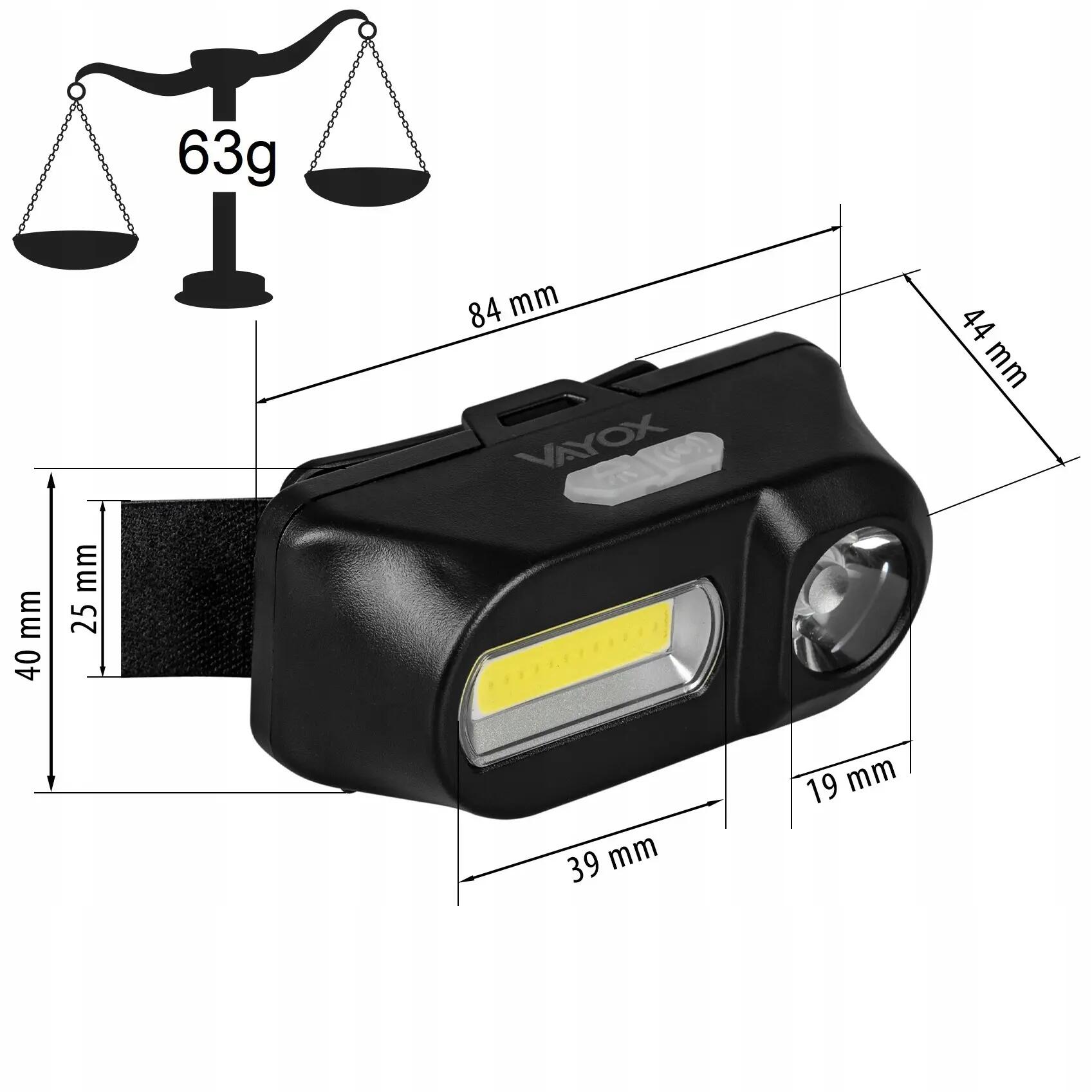 Latarka czołowa Vayox VA0175, 380lm, akumulatorowa, USB-C 12/13