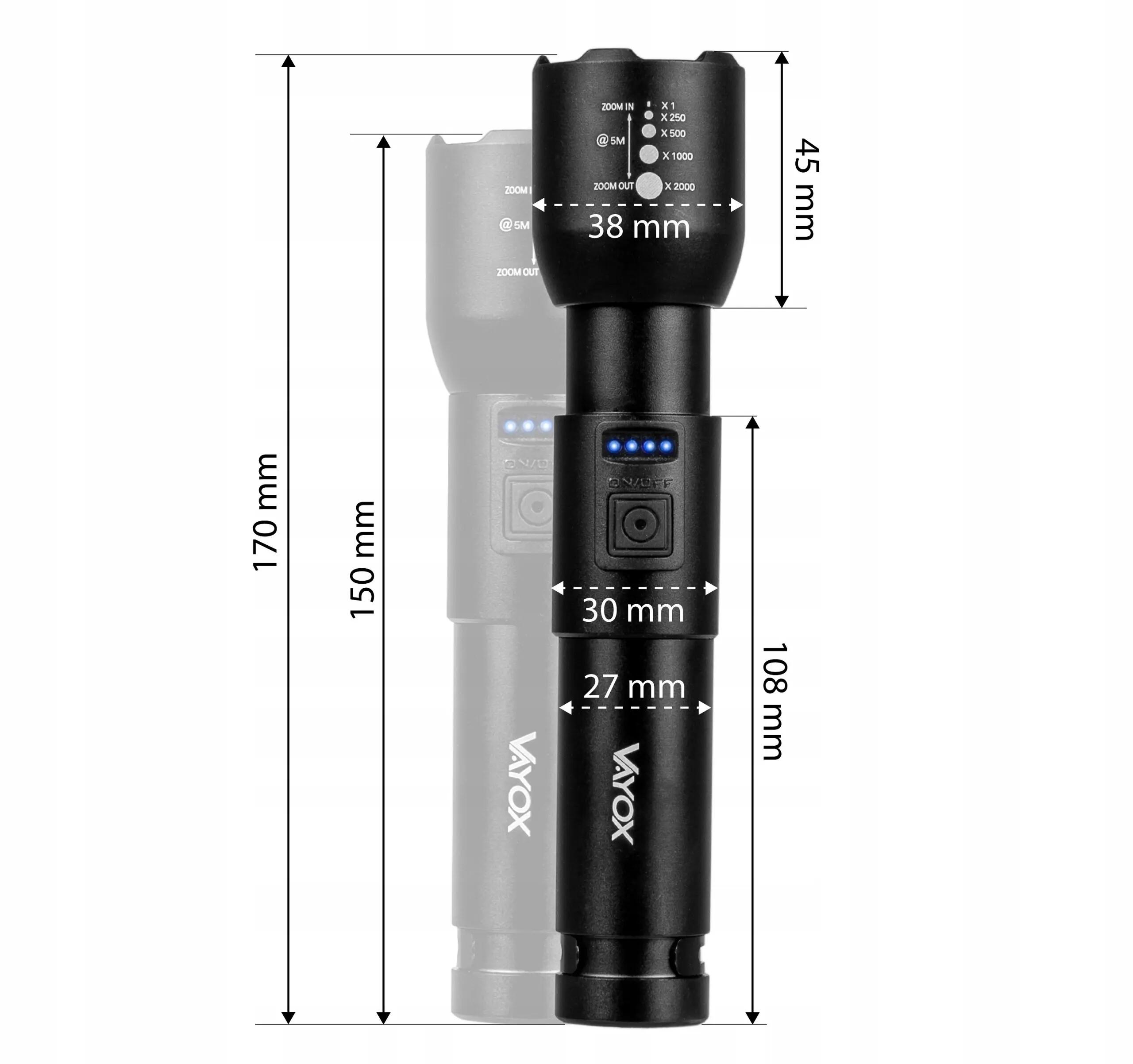 Akumulátorová svítilna VA0180, 800lm, ZOOM, klips 14/15
