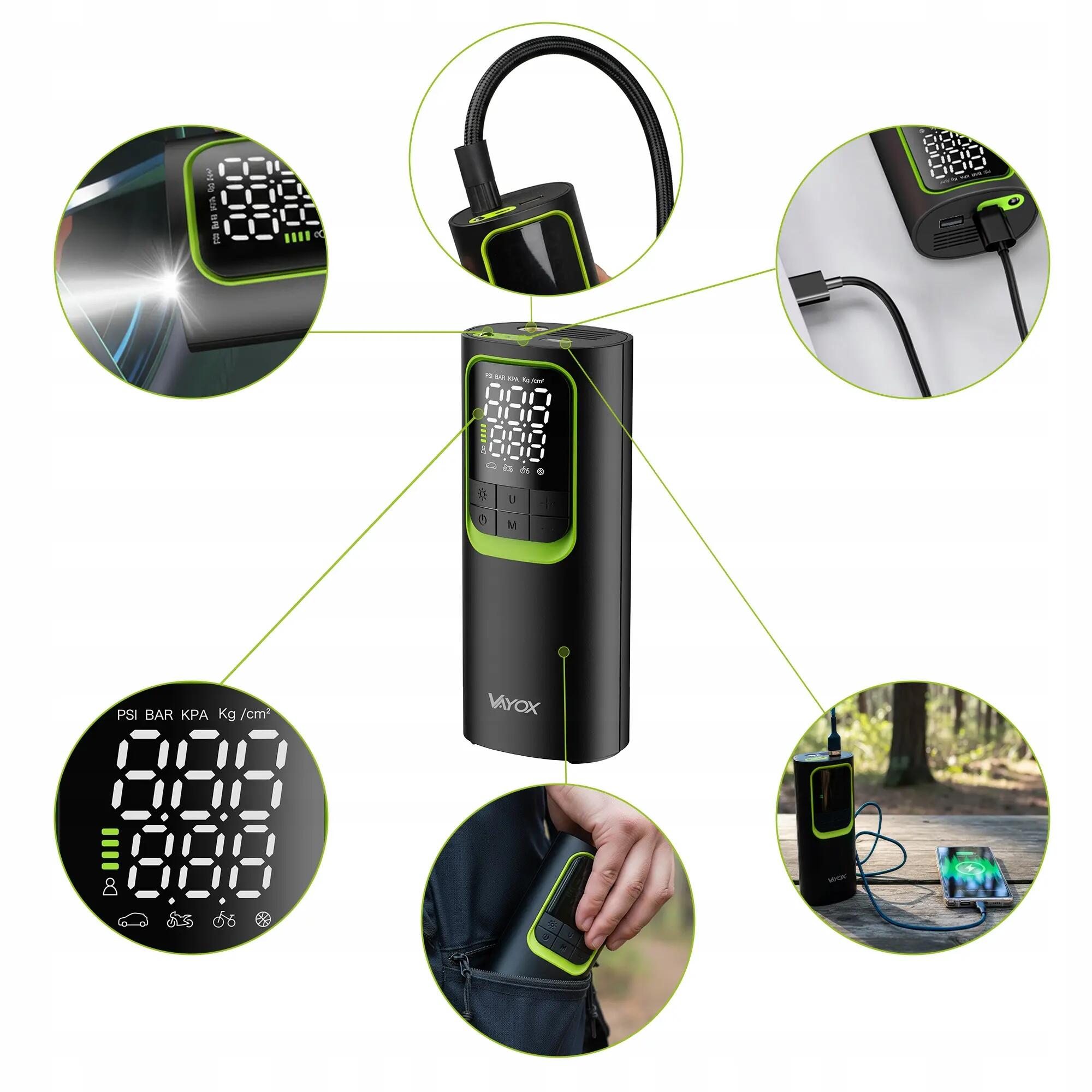 Fahrradpumpe Akku Vayox VA0410 8000mAh 10,3BAR Powerbank Kompressor 5/15