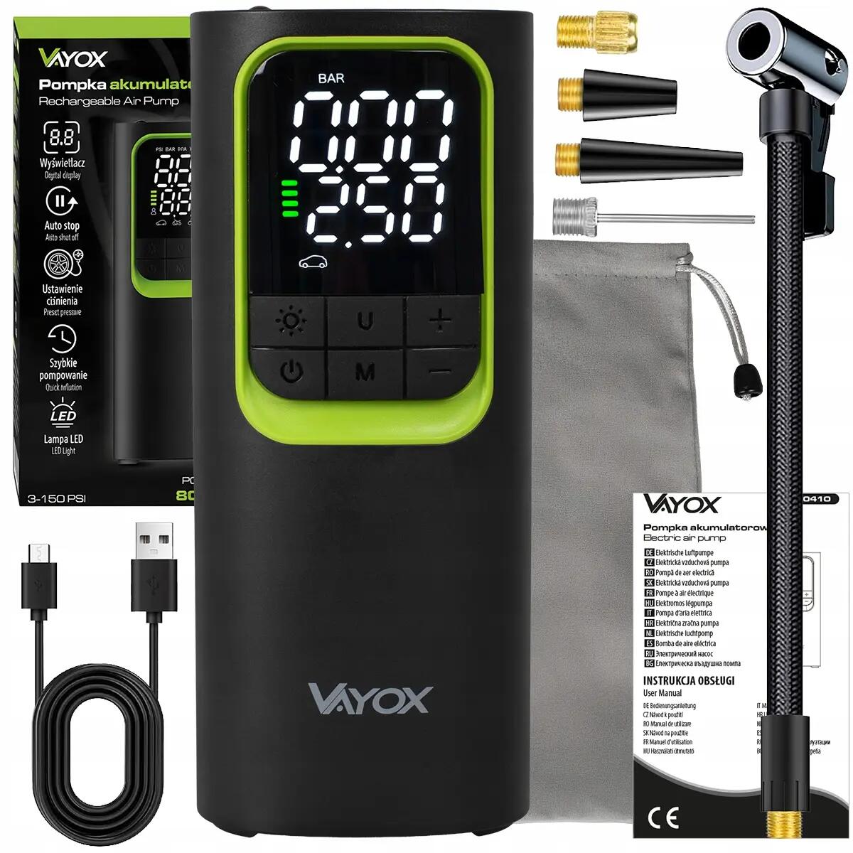 Fahrradpumpe Akku Vayox VA0410 8000mAh 10,3BAR Powerbank Kompressor 15/15