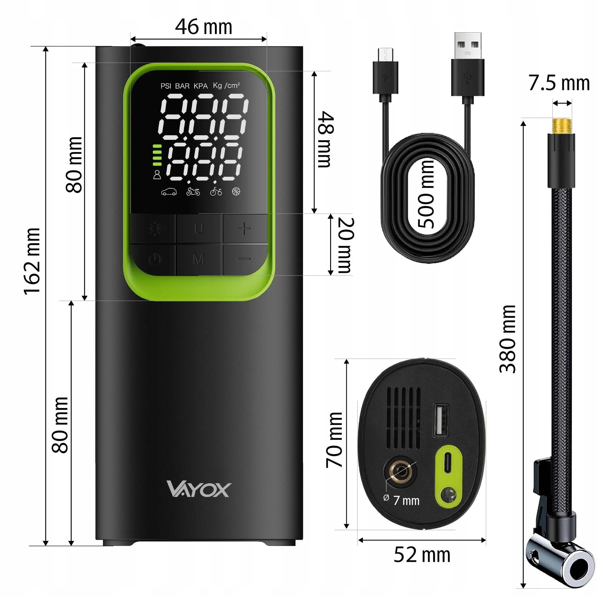 Fahrradpumpe Akku Vayox VA0410 8000mAh 10,3BAR Powerbank Kompressor 14/15