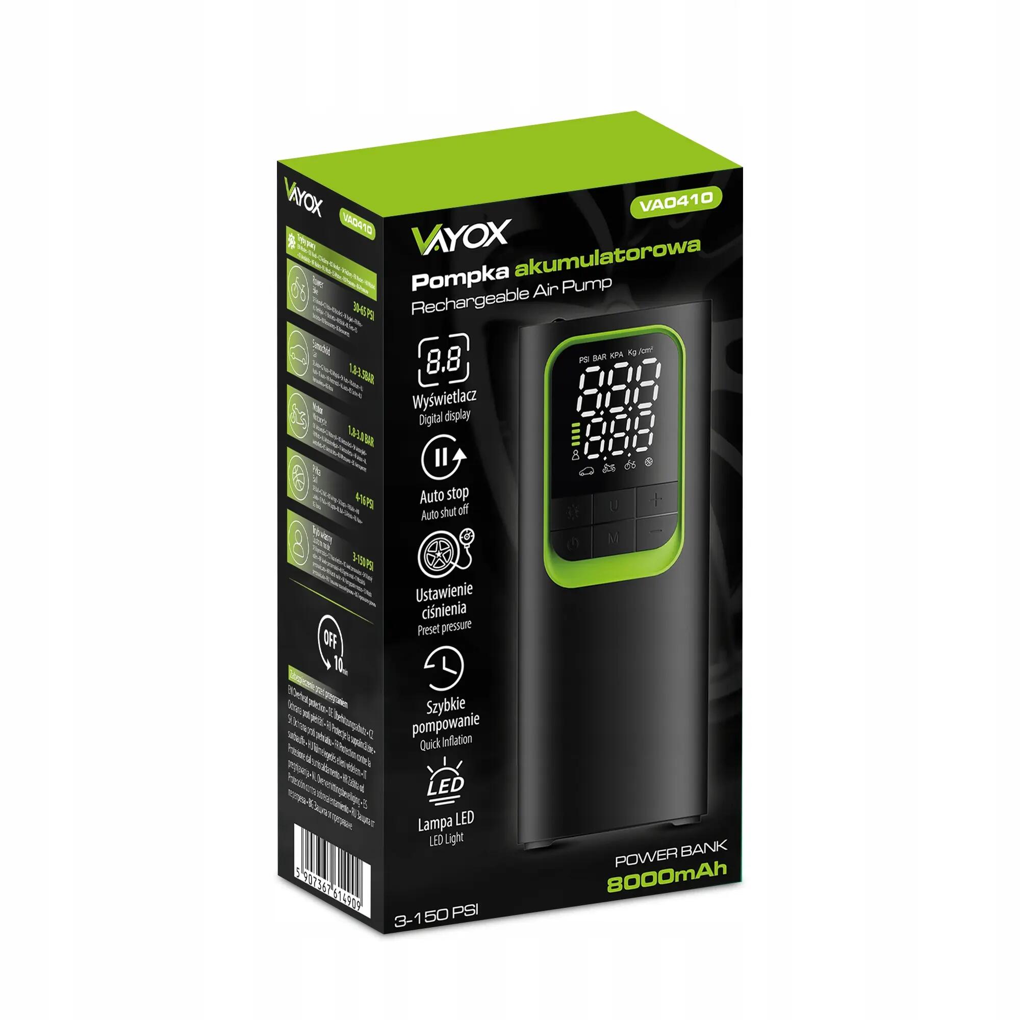 Fahrradpumpe Akku Vayox VA0410 8000mAh 10,3BAR Powerbank Kompressor 13/15