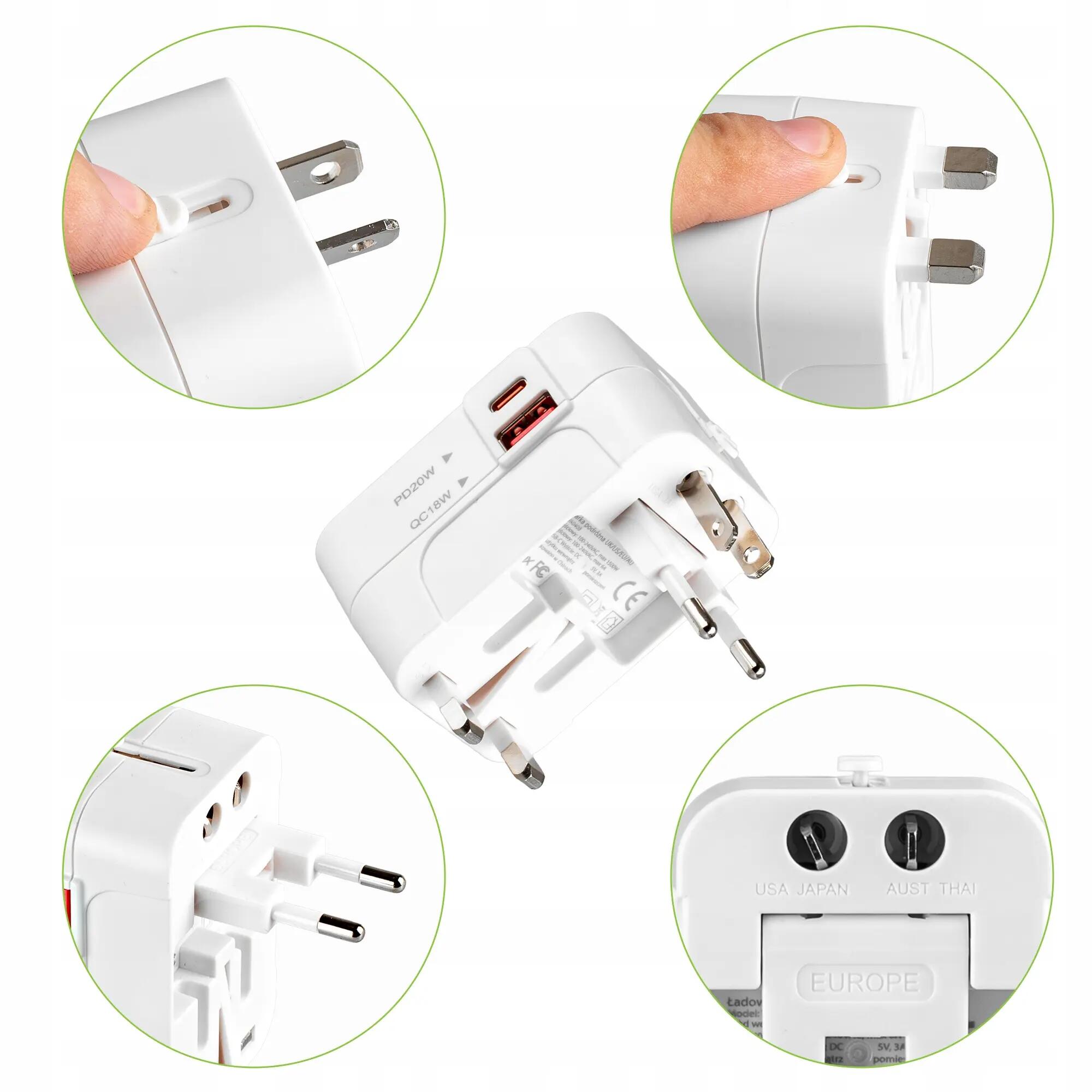 Reiseadapter Vayox VA0408 UK/US/EU/AU 20W USB-C 5/15