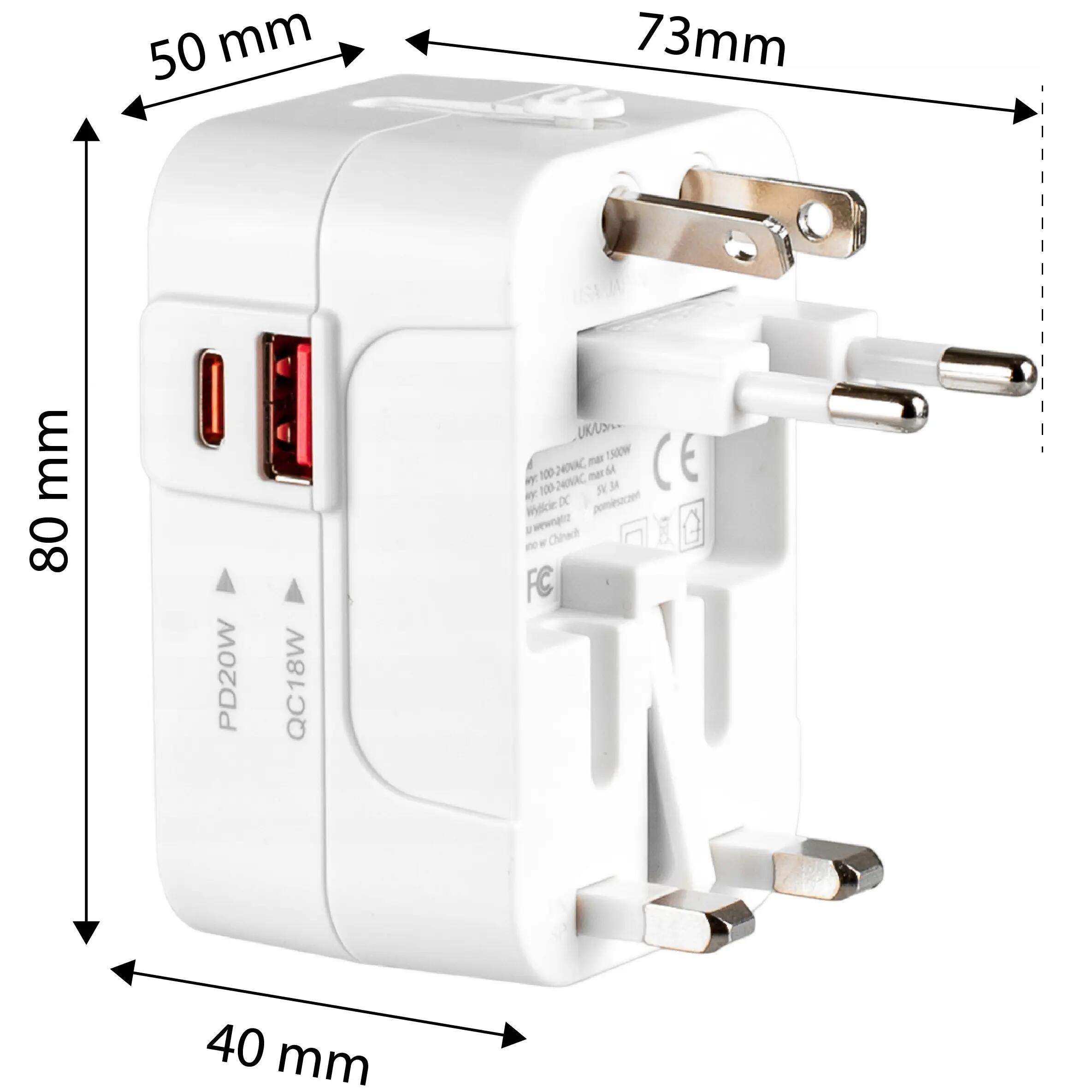 Reiseadapter Vayox VA0408 UK/US/EU/AU 20W USB-C 14/15