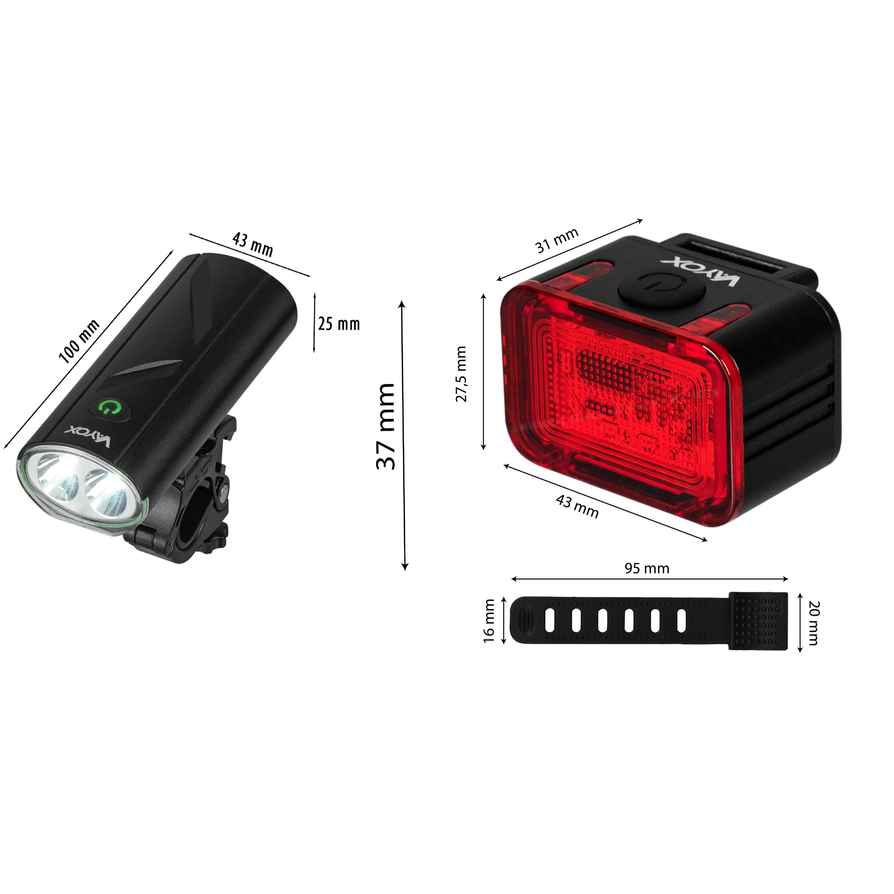 Set di luci per bici VAYOX VA0111 + VA0152 anteriore e posteriore USB-C 14/15