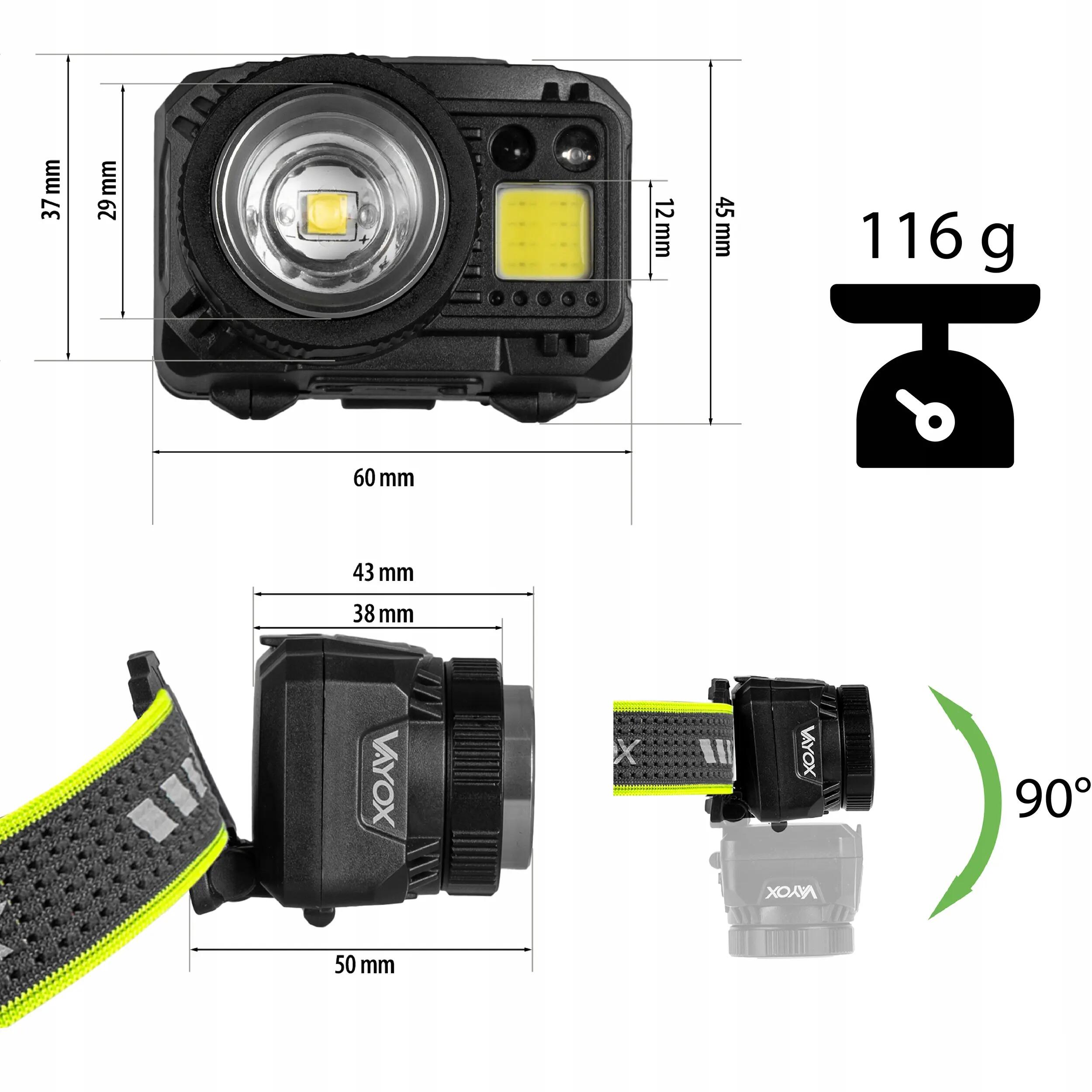 Stirnlampe Vayox VA0098, 500lm, ZOOM, Akku mit Hybridantrieb 14/16