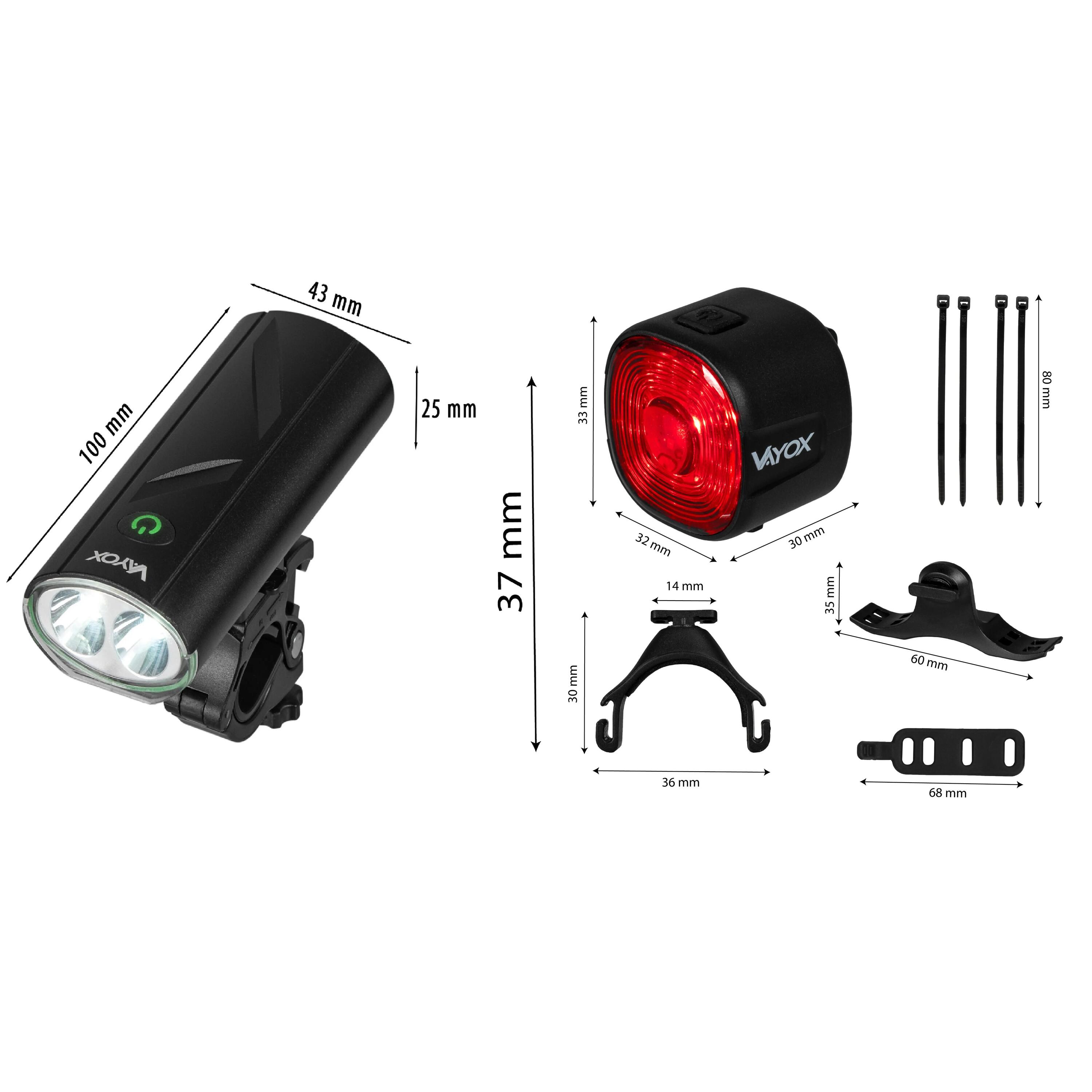 Jeu de feux de vélo VAYOX VA0111 + VA0156 avant et arrière USB-C 14/15