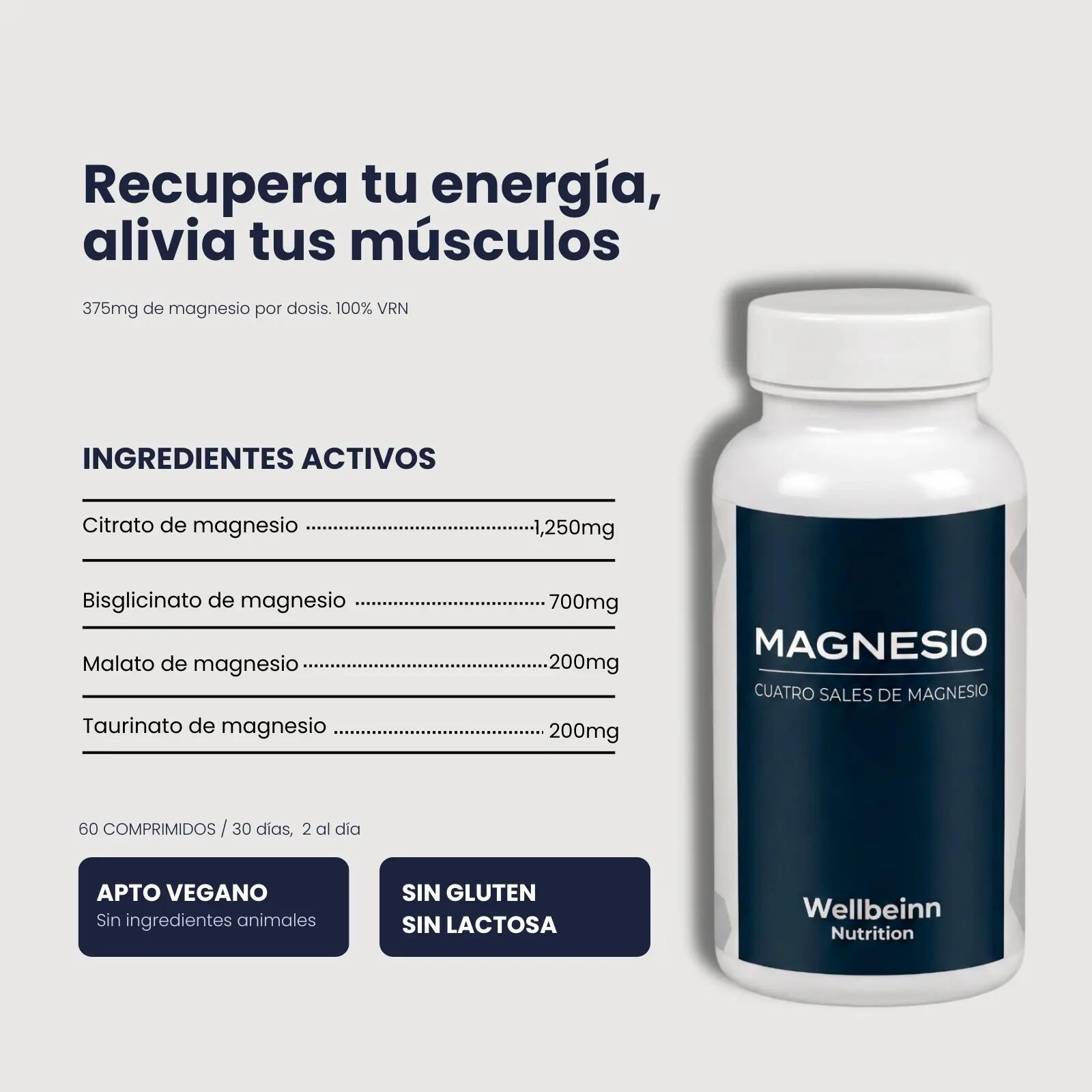 Magnesio 4 Sales 375 mg 100% VRN 60 Comprimidos 30 Días Magnesio Matrix 2/6