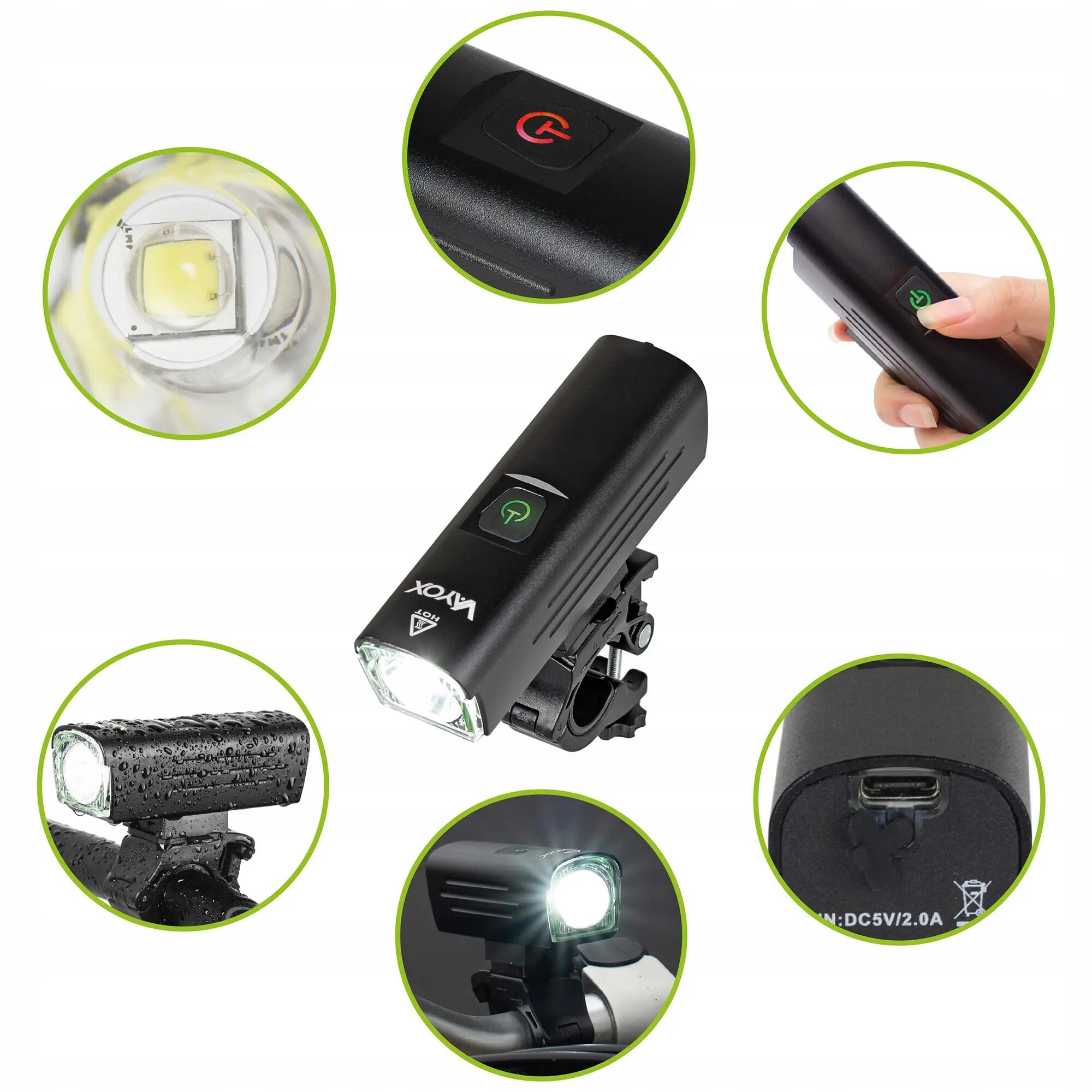 Sada cyklistických světel VA0046 + VA0048 přední a zadní USB 5/15