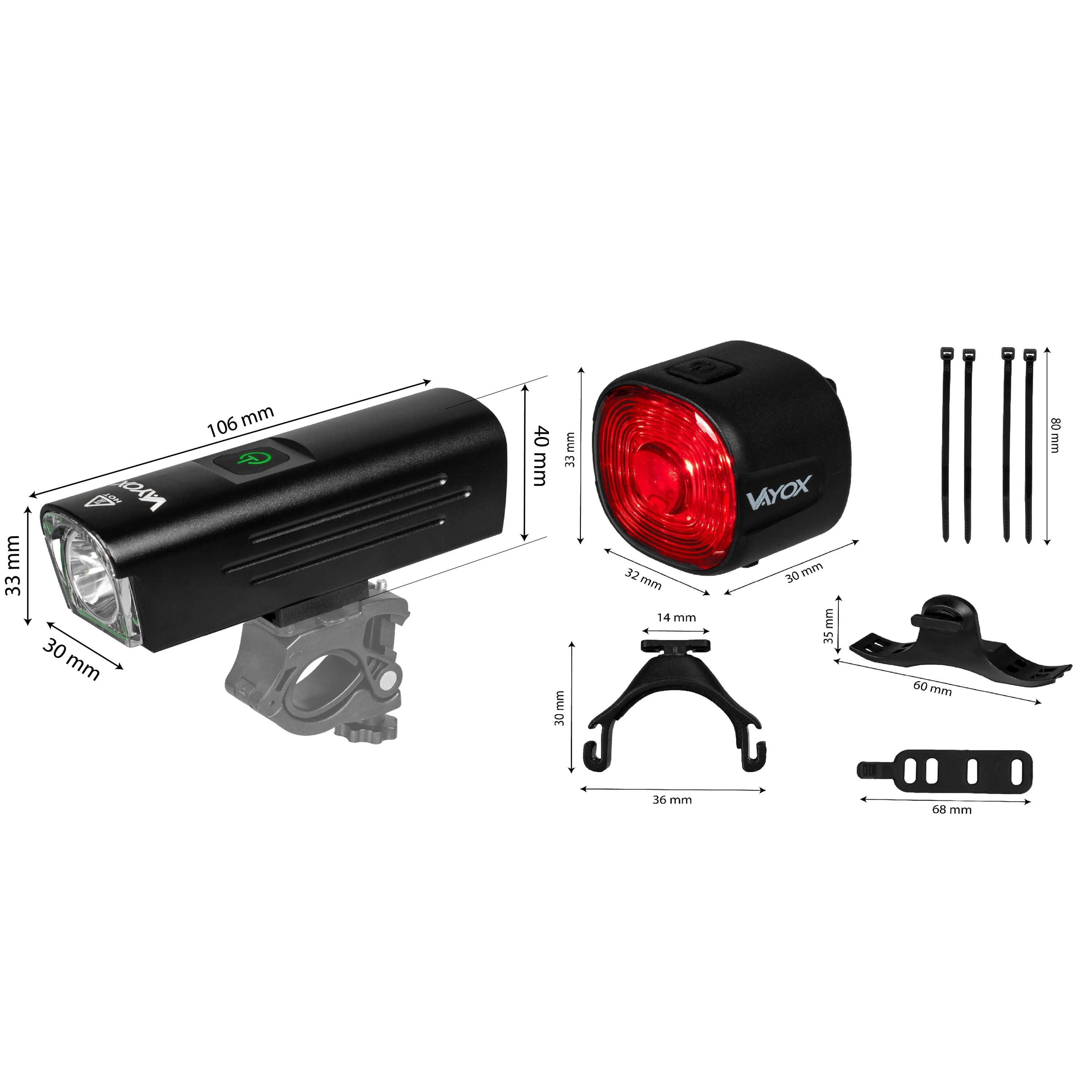 Sada cyklistických světel VA0046 + VA0156 přední a zadní LED 14/15
