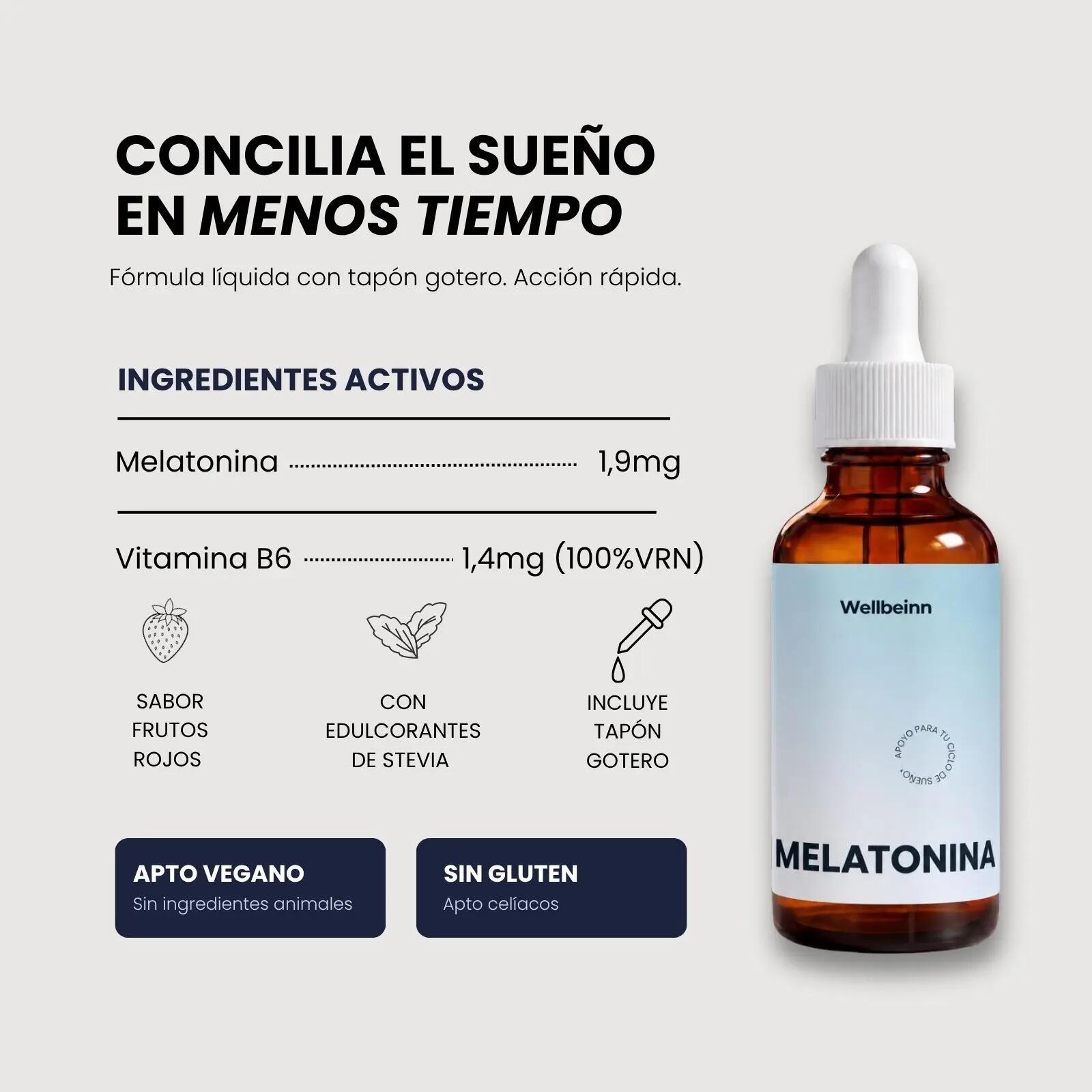Melatonina con Vitamina B6 WELLBEINN, Liquida Sublinguale 2/6