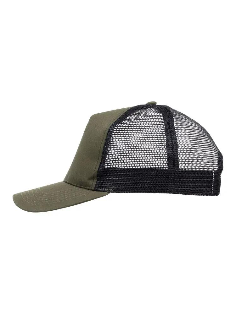 clique Trucker Cap em twill de algodão escovado e rede de poliéster 3/5