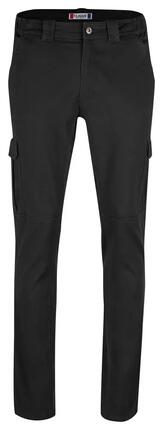 clique Cargo Pocket Stretch — pantalon cargo unisexe, coupe droite, noir
