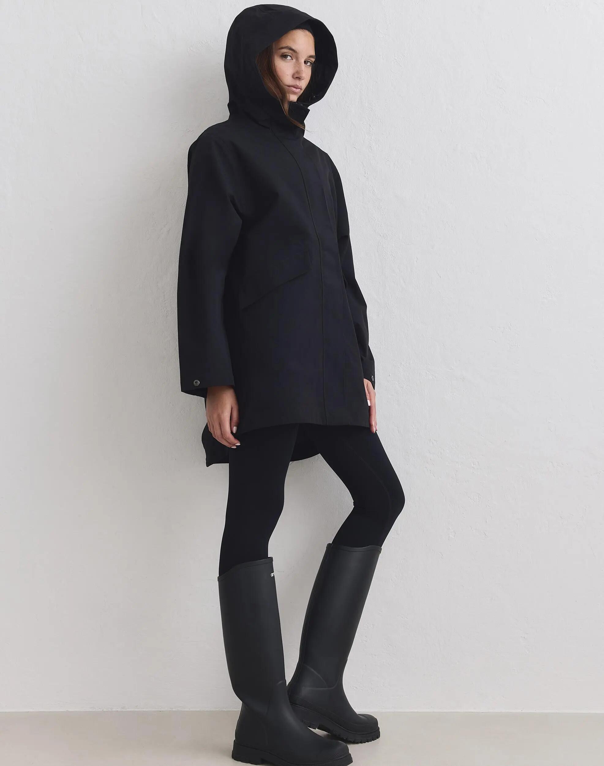 Mujer Chaqueta Impermeable con Capucha Negra 6/6