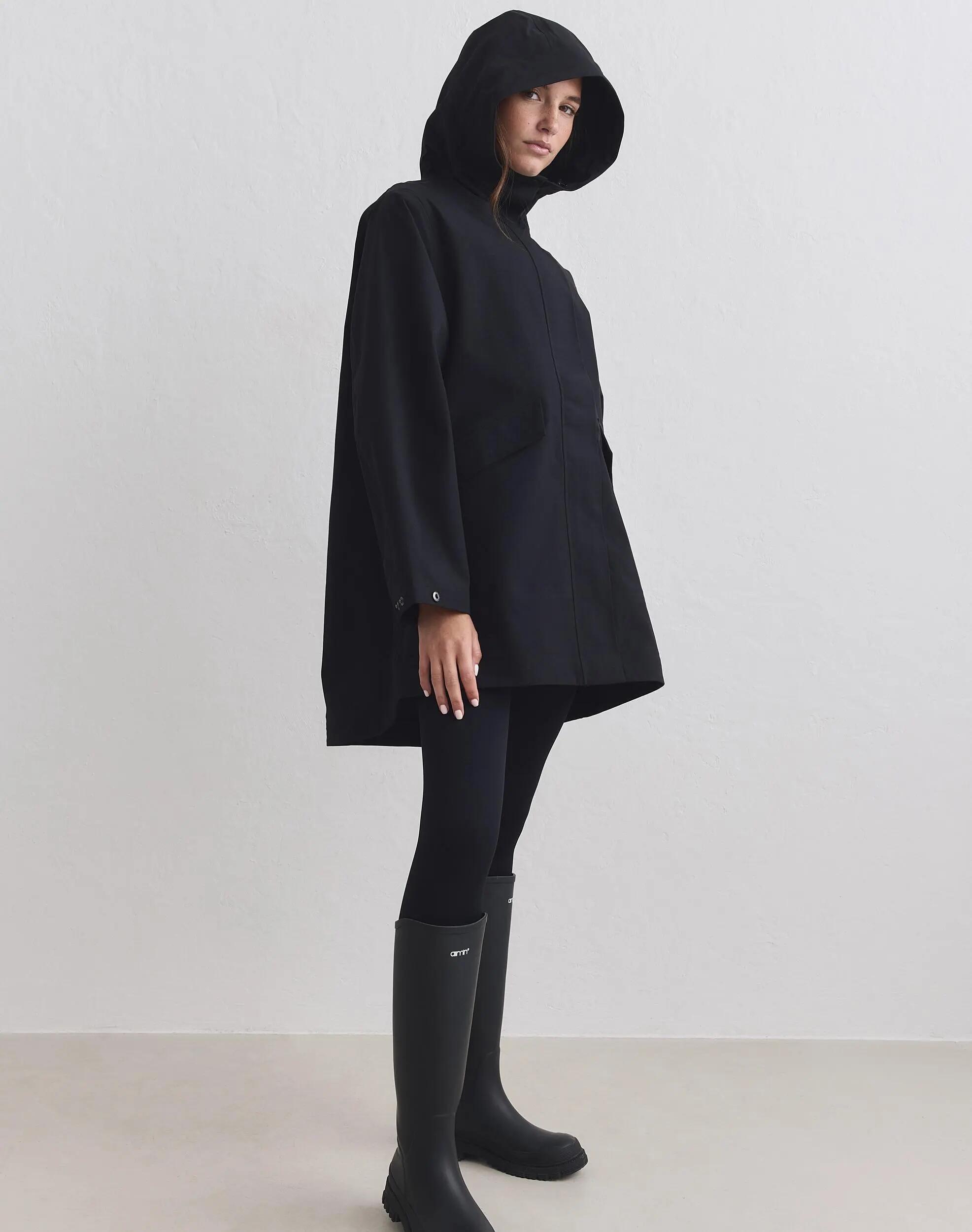 Mujer Chaqueta Impermeable con Capucha Negra 4/6