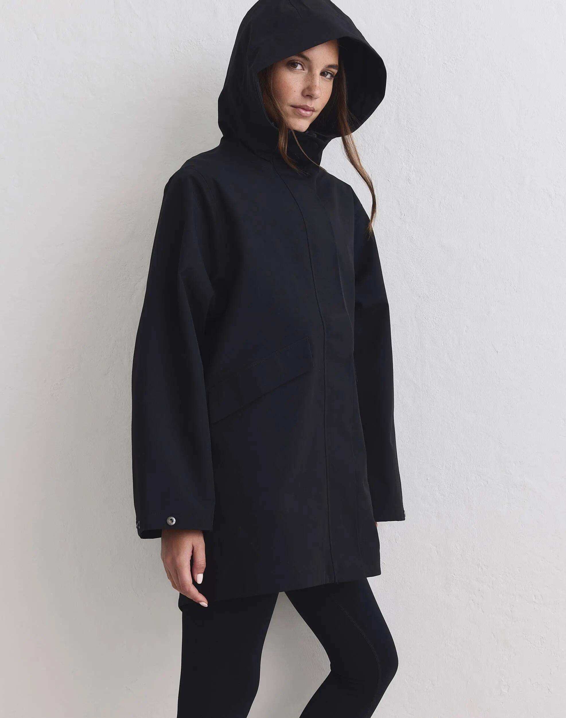 Mujer Chaqueta Impermeable con Capucha Negra 3/6