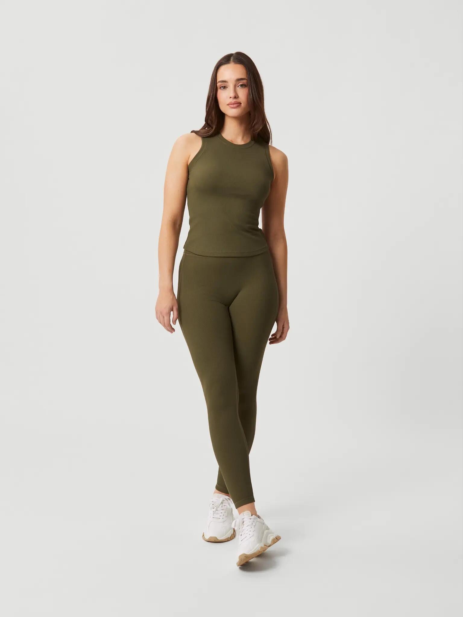 bjorn_borg STUDIO HIGHWAIST RIB TIGHTS — cintura alta, OLIVE NIGHT 3/5