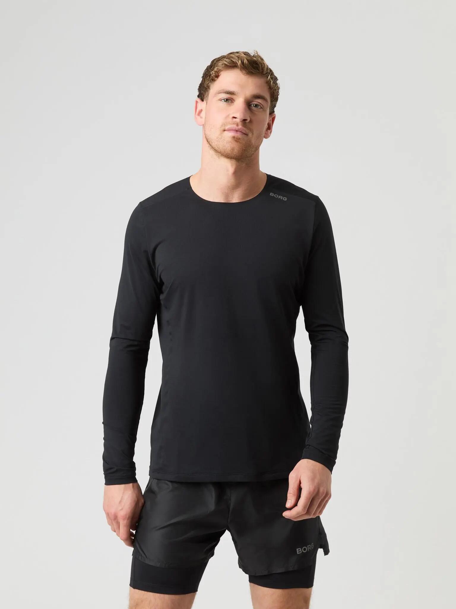 bjorn_borg BORG RUNNING FEATHER LONG SLEEVE T-SHIRT - BLACK BEAUTY