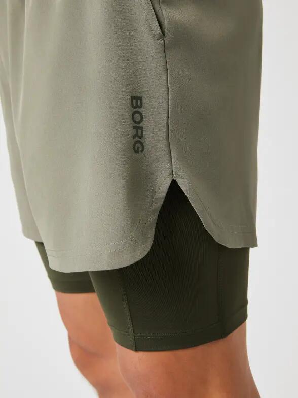bjorn_borg BORG 2 IN 1 SHORTS Hombre — DUSTY OLIVE 3/4