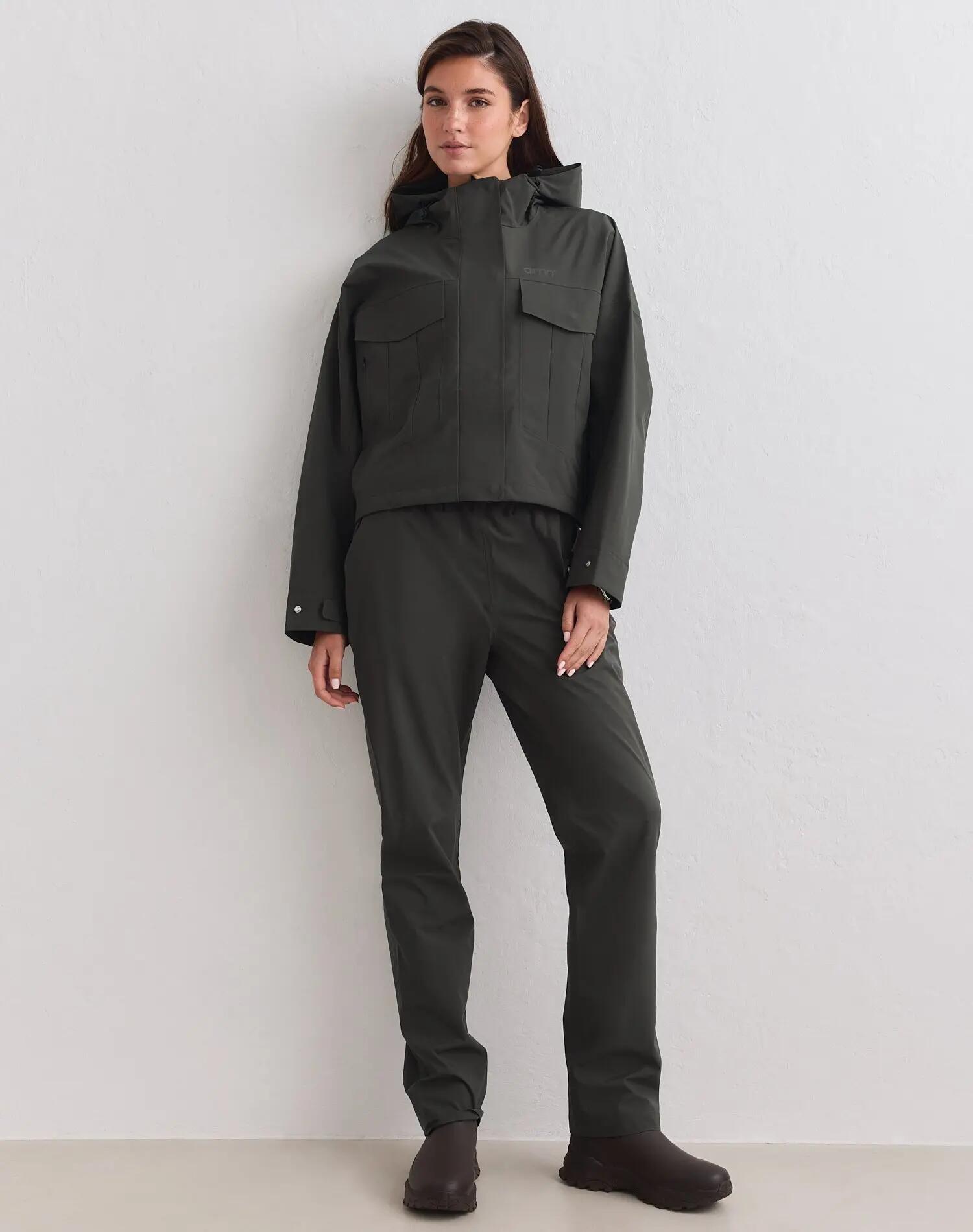 Femme Veste de pluie Imperméable 3 couches Coutures étanchées Lierre foncé 4/5