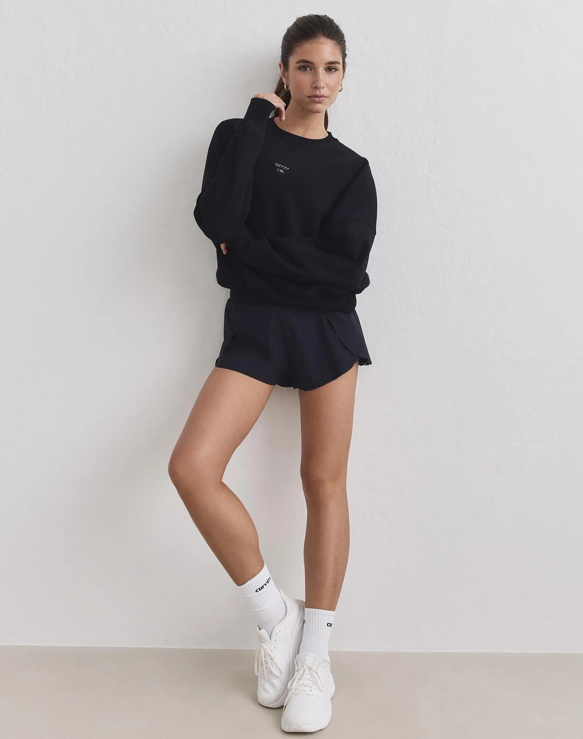 Damen Lauf-Sweatshirt Atmungsaktiv Feuchtigkeitsableitend Le Run Schwarz 4/5