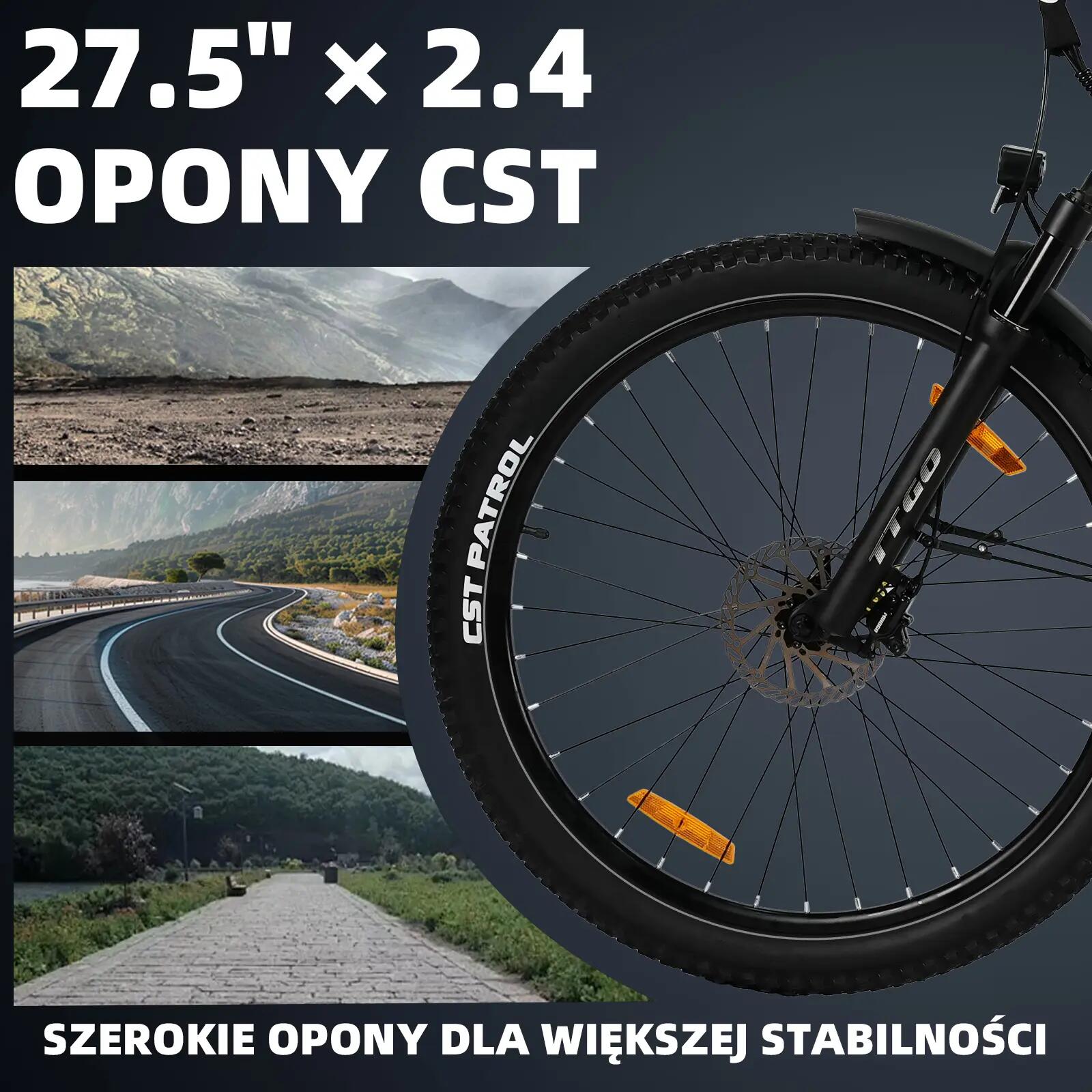 Rower elektryczny dla dorosłych Z3, opony 27,5"×2,4", akumulator 48V 15Ah. 9/15