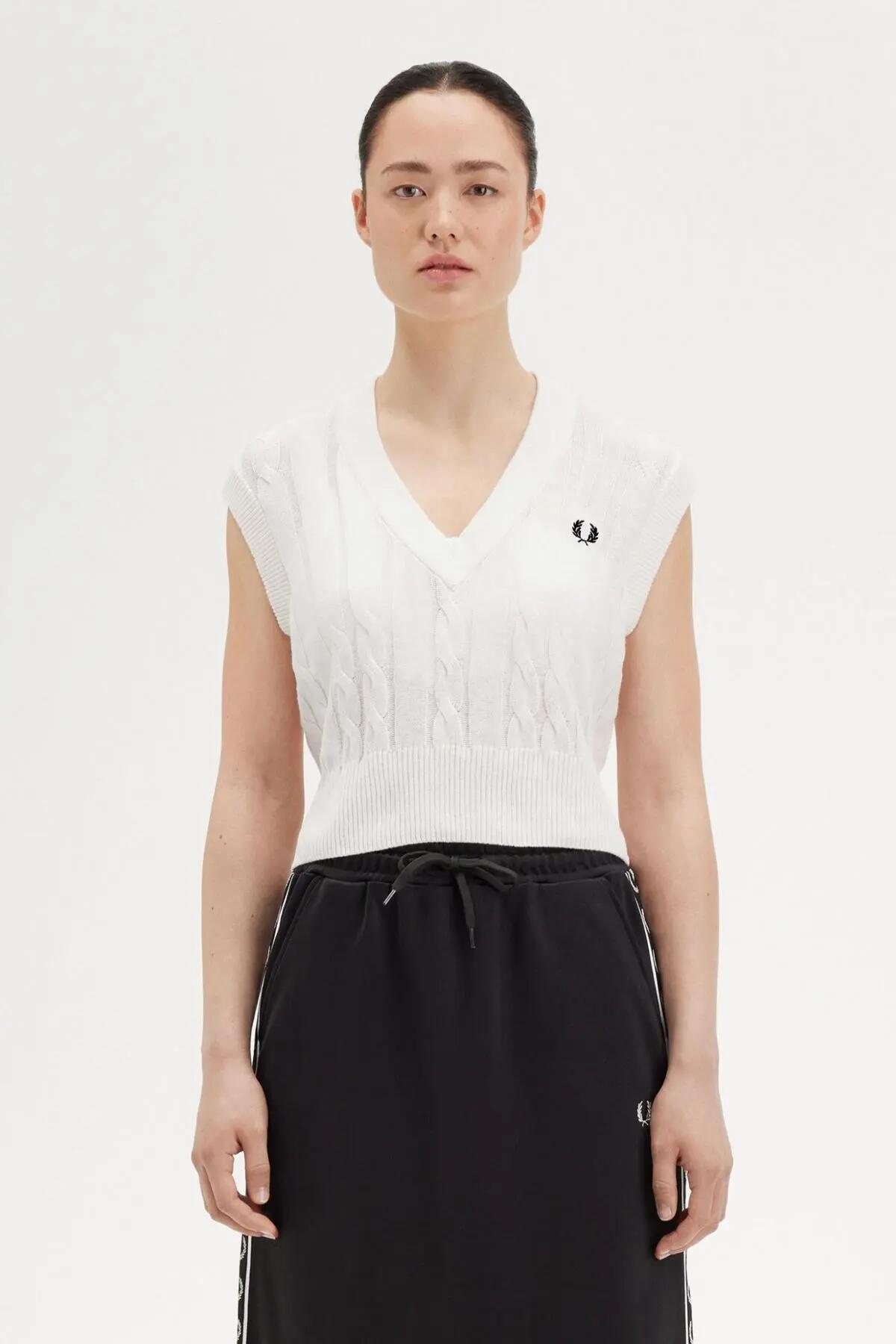 Fred Perry Modelo Cable Knit Tank Cor Branco 5/5