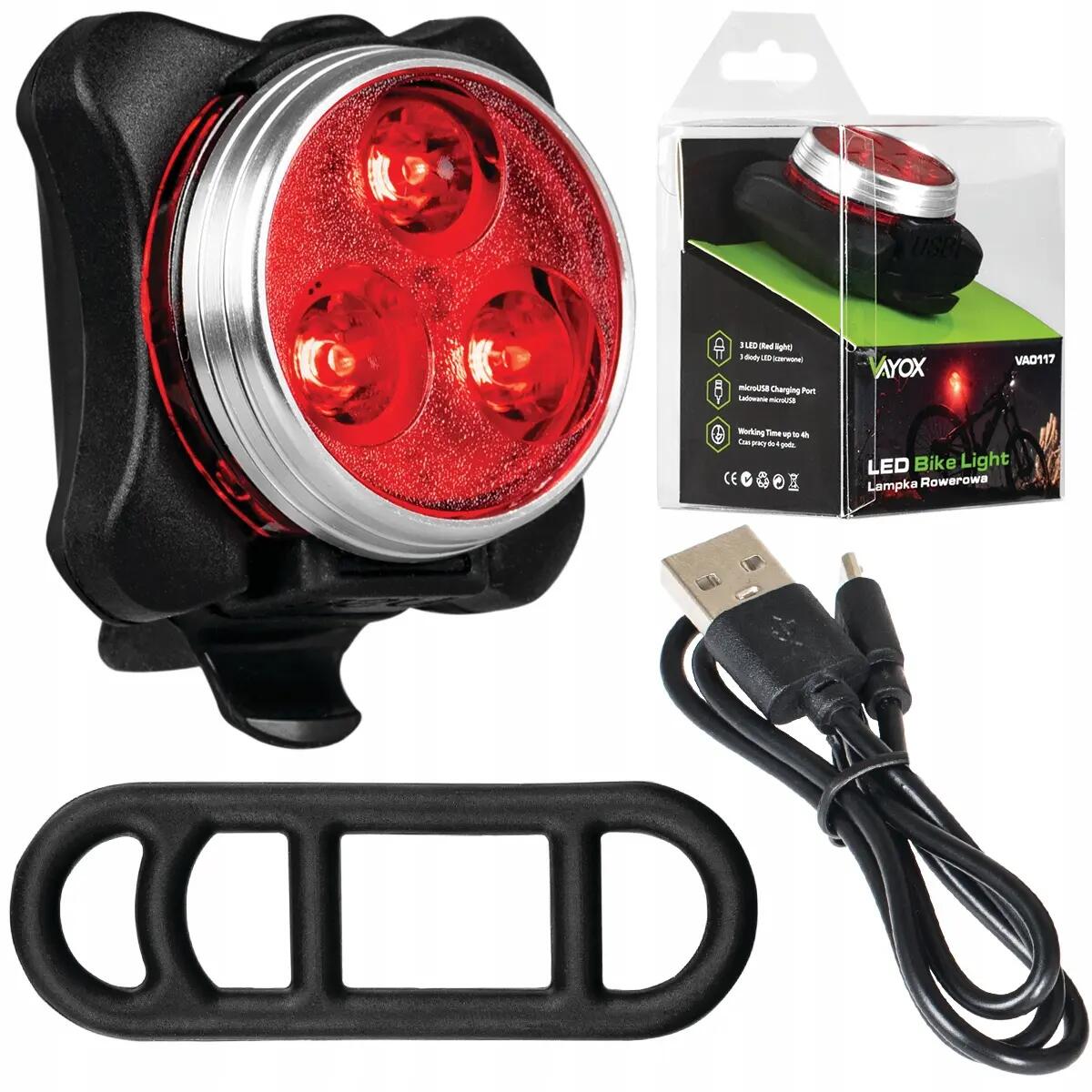 Lampka rowerowa tylna Vayox VA0117 czerwona akumulatorowa USB 14/14