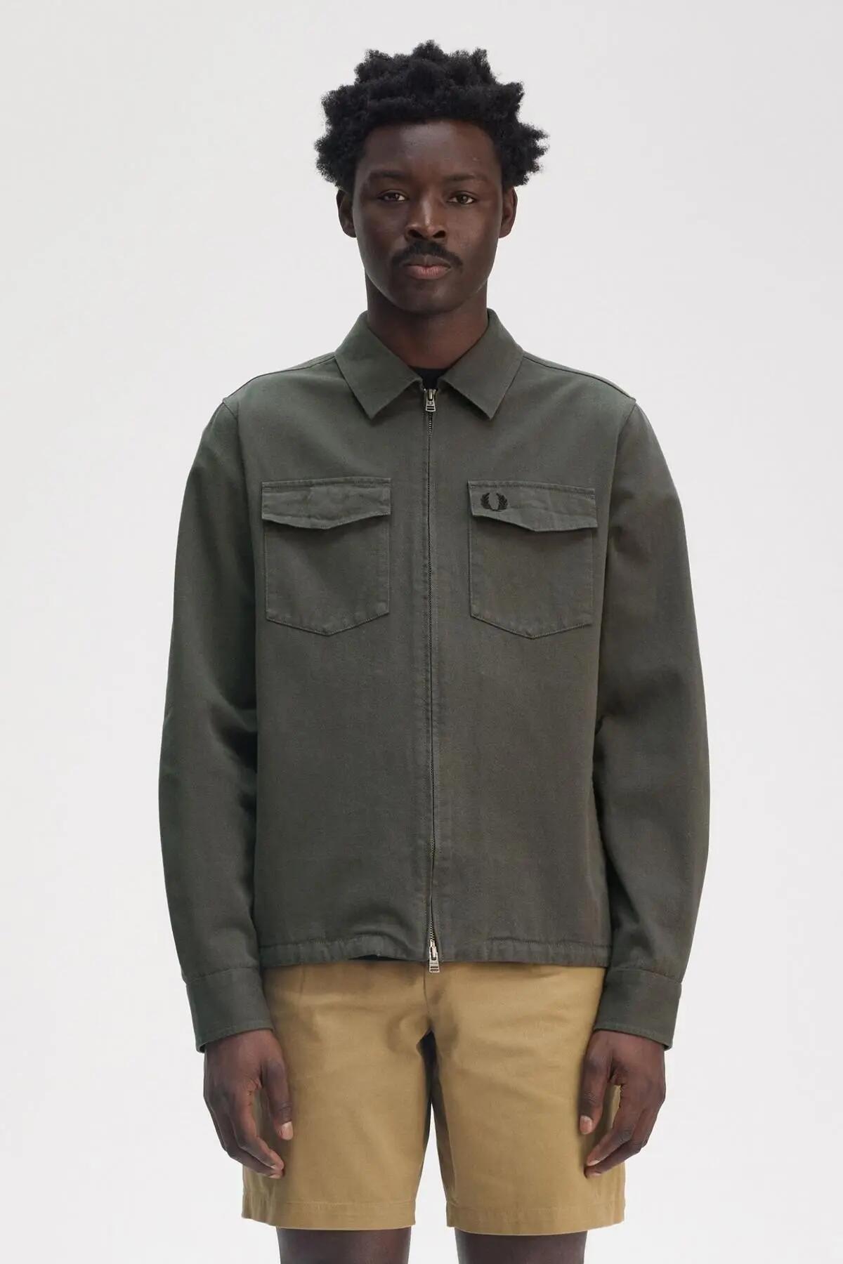 Veste Fred Perry Modèle Twill Zip-through Overshirt Couleur Vert 5/5