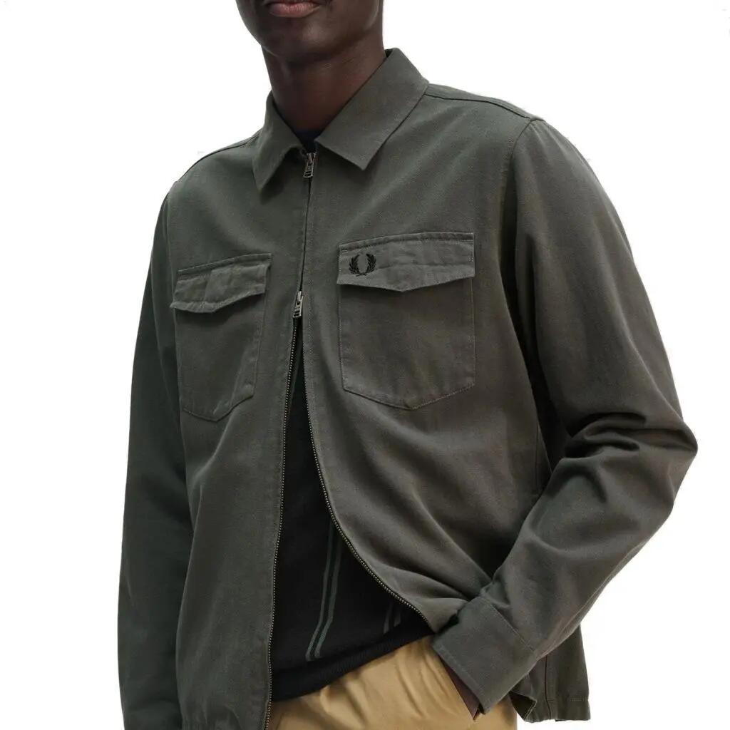 Veste Fred Perry Modèle Twill Zip-through Overshirt Couleur Vert 4/5