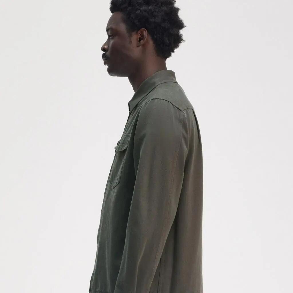 Veste Fred Perry Modèle Twill Zip-through Overshirt Couleur Vert 3/5