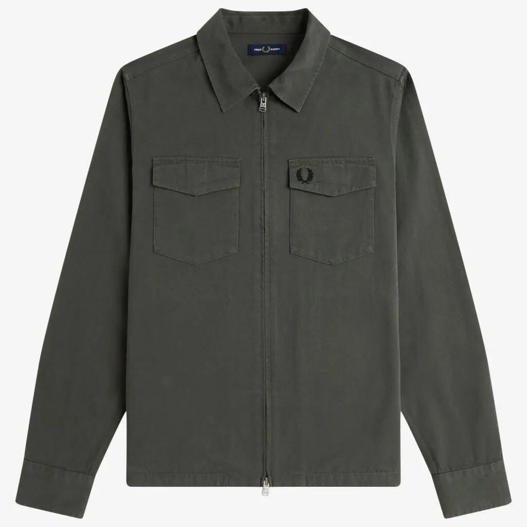 Veste Fred Perry Modèle Twill Zip-through Overshirt Couleur Vert 2/5