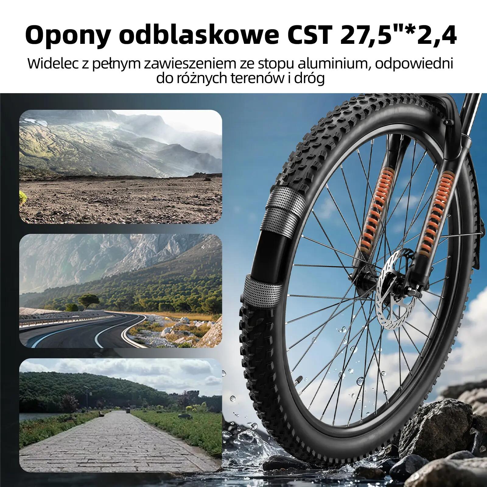Rower elektryczny dla dorosłych C5, opony 27,5"×2,4", akumulator 48V 13,5Ah. 6/7