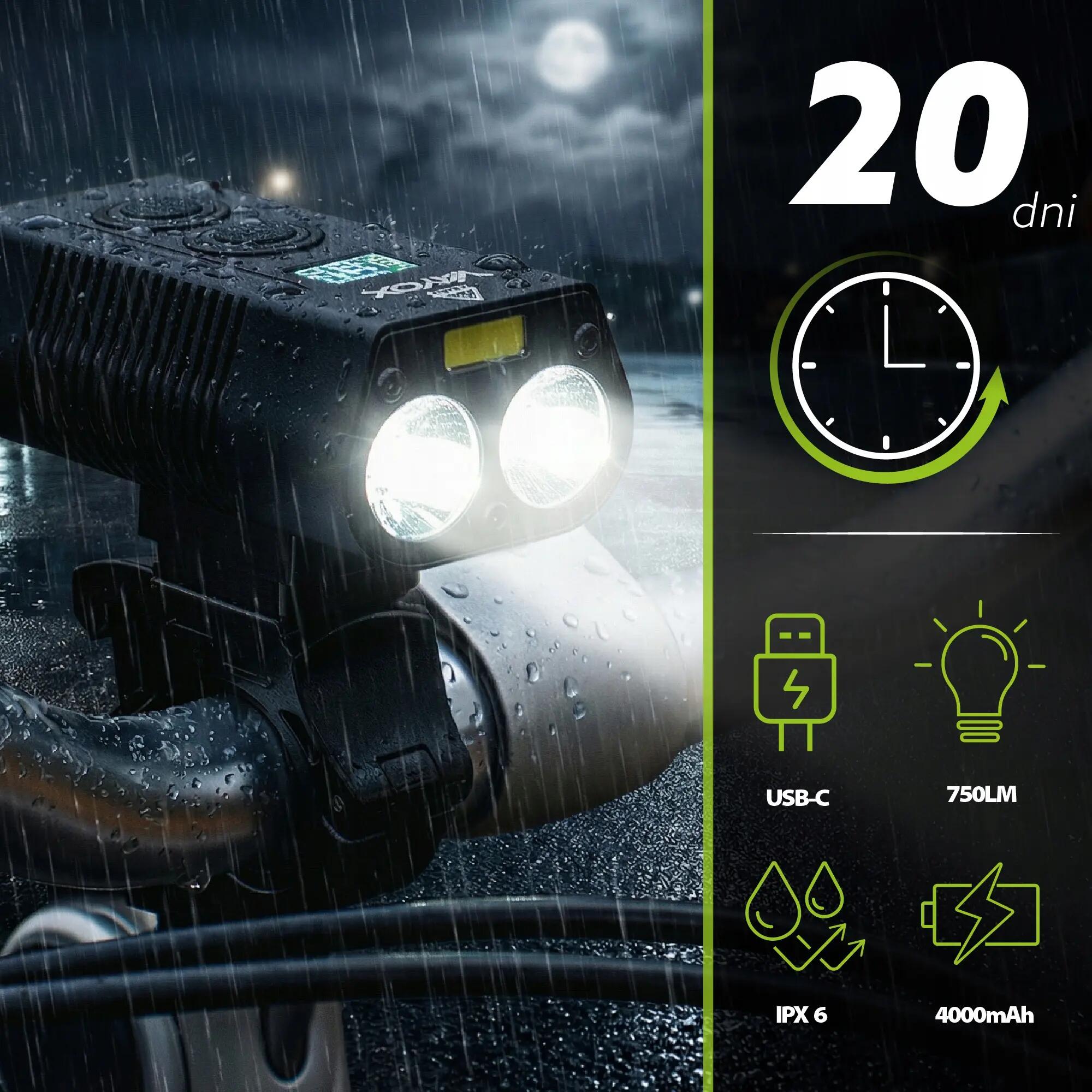 Vayox VA0045 éclairage avant de vélo 750lm batterie externe rechargeable 8/15
