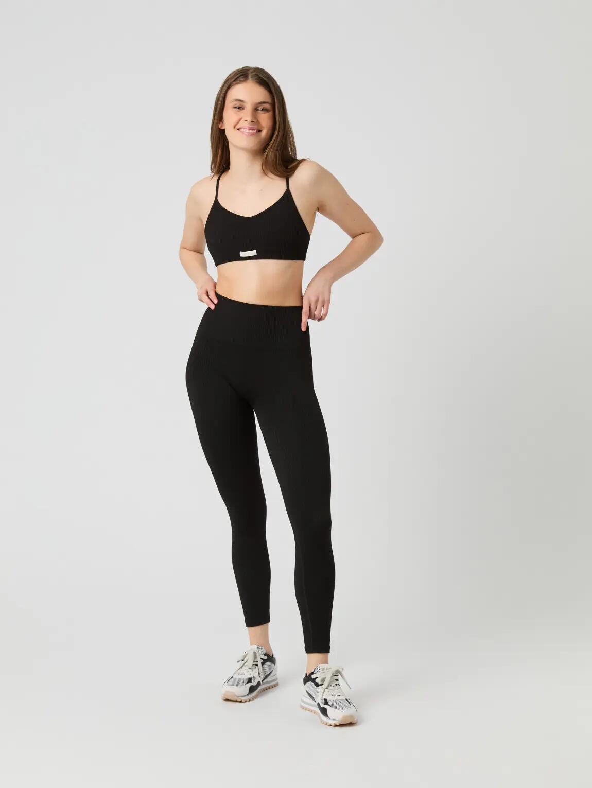 bjorn_borg STUDIO SEAMLESS RIBBED STRAP BRA - BLACK BEAUTY 3/4