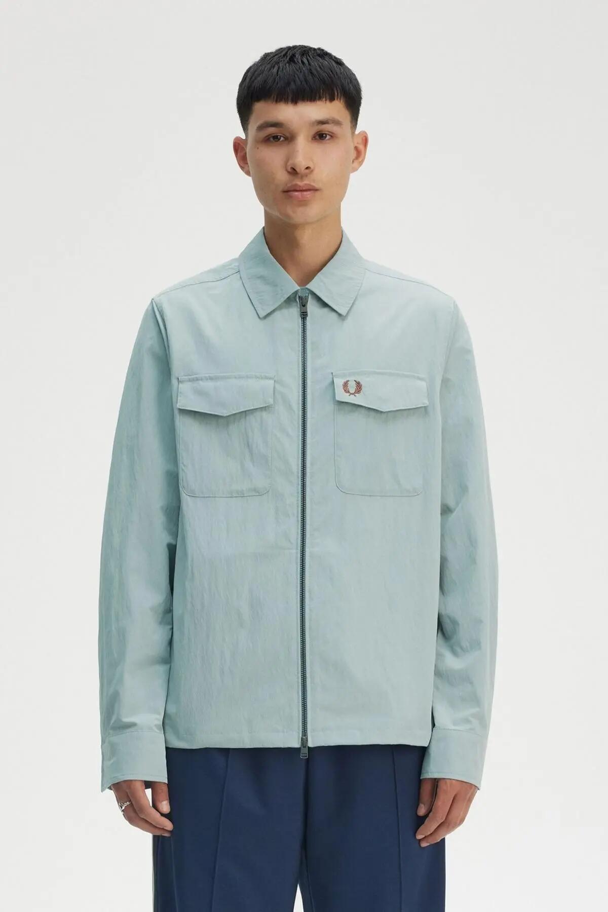 Jaqueta Fred Perry Modelo Zip Overshirt Cor Azul 5/5