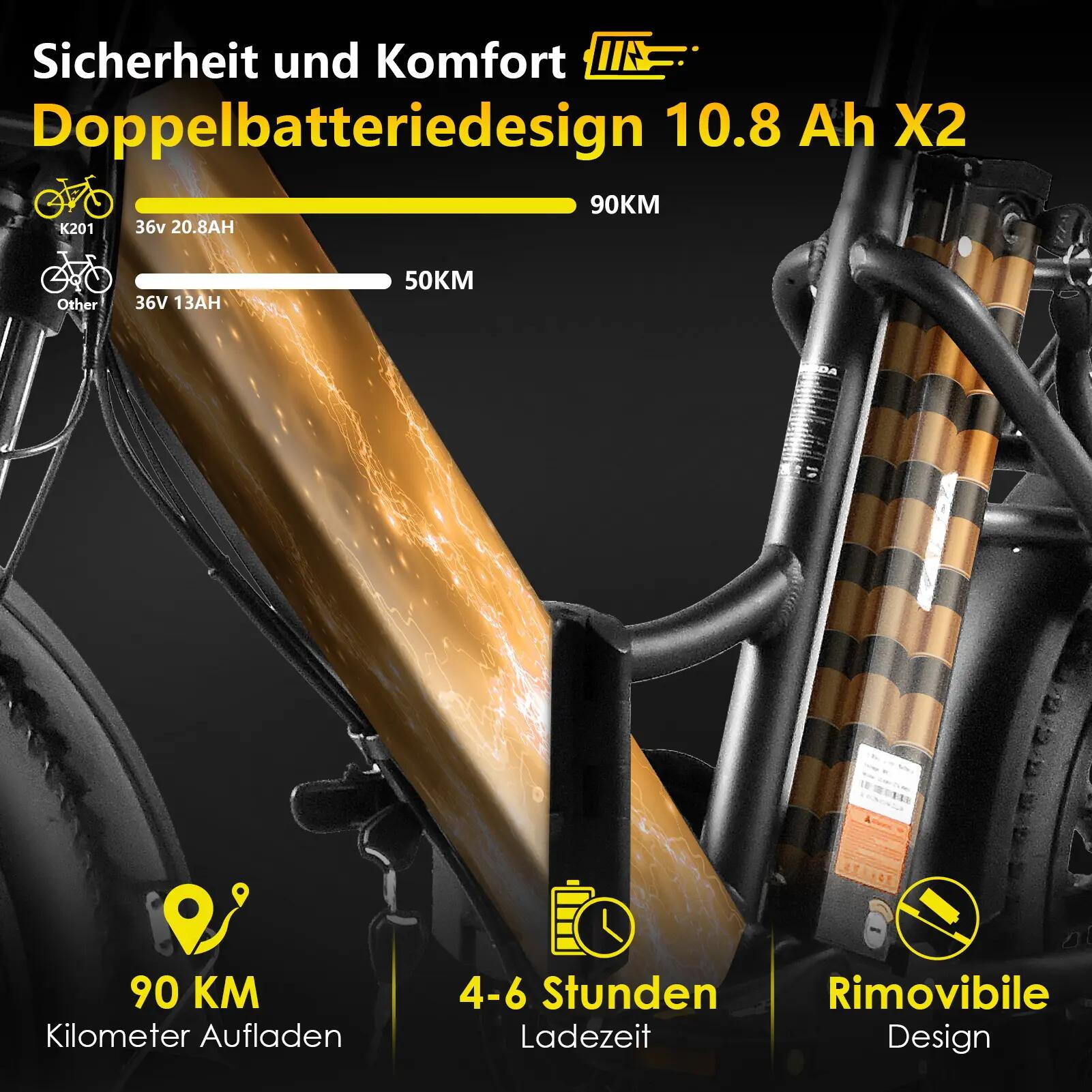 Bicicleta elétrica para adultos KAISDA K201 baterias duplas de 36V 10,4Ah 6/6