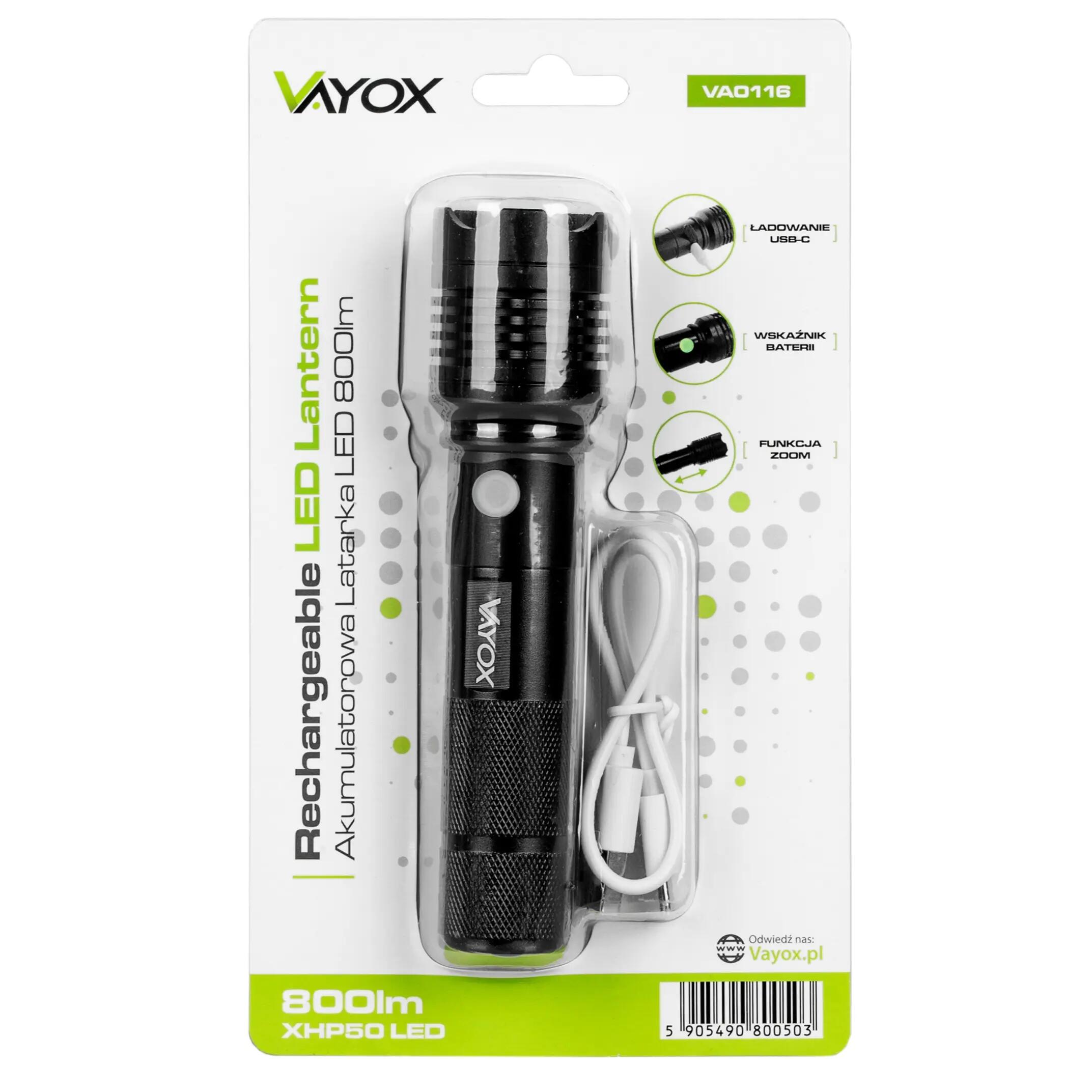 Latarka ręczna Vayox VA0116 akumulatorowa 800lm USB-C 13/13