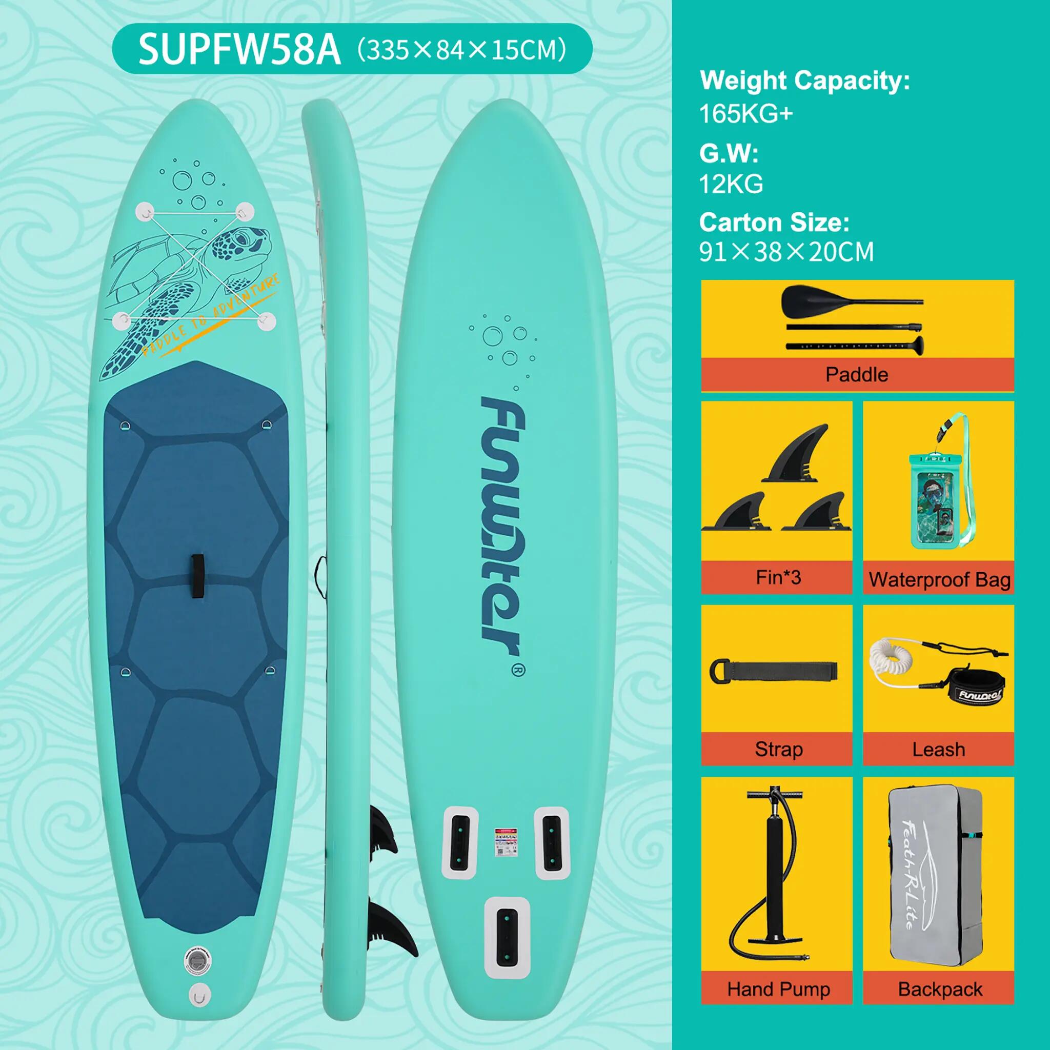 SUP Board Wide Stable Max 165kg+ 335x84x15cm SUPFW58A 4/6