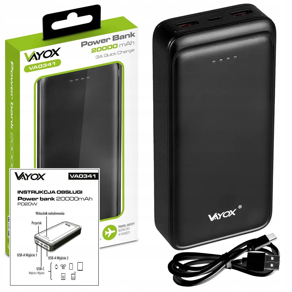 Powerbank Vayox VA0341 20000mAh 20W 2xUSB USB-C 14/14