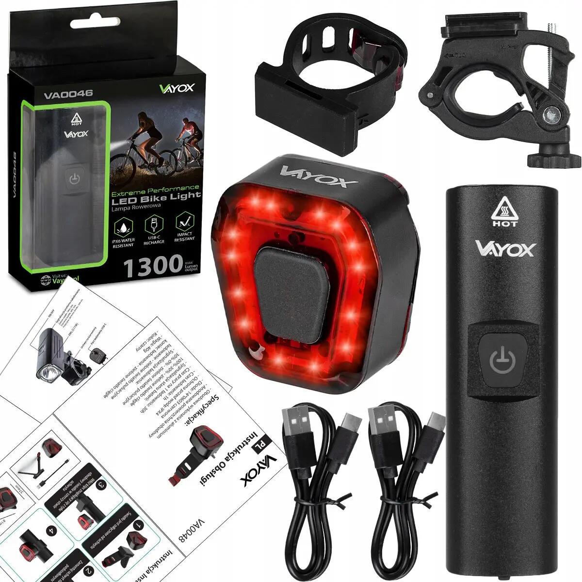 Sada cyklistických světel VA0046 + VA0048 přední a zadní USB 15/15