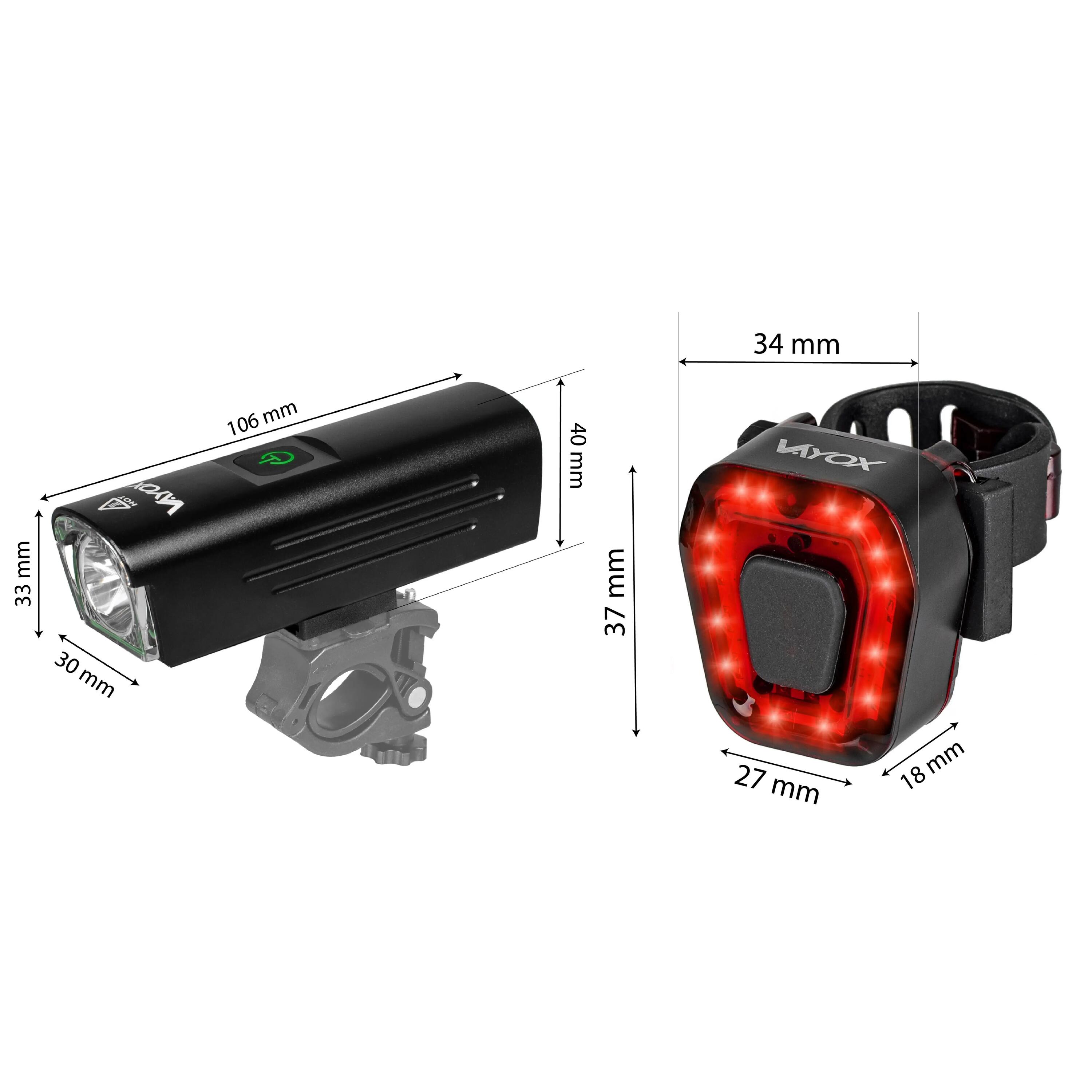 Sada cyklistických světel VA0046 + VA0048 přední a zadní USB 14/15