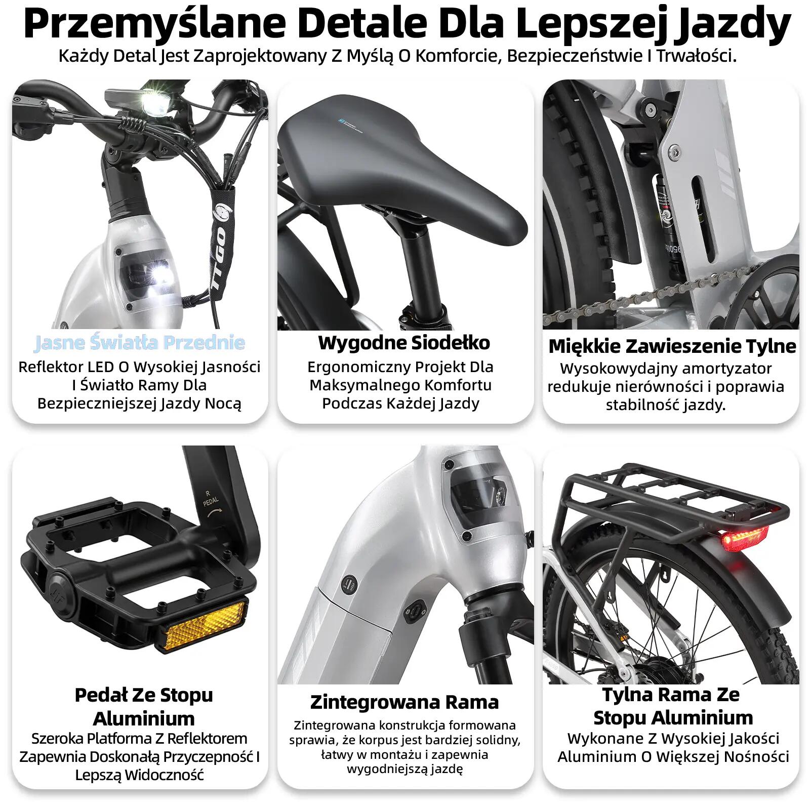 Rower elektryczny dla dorosłych E-SUVO, opony 27,5"×2,4", akumulator 48V 15Ah. 7/13