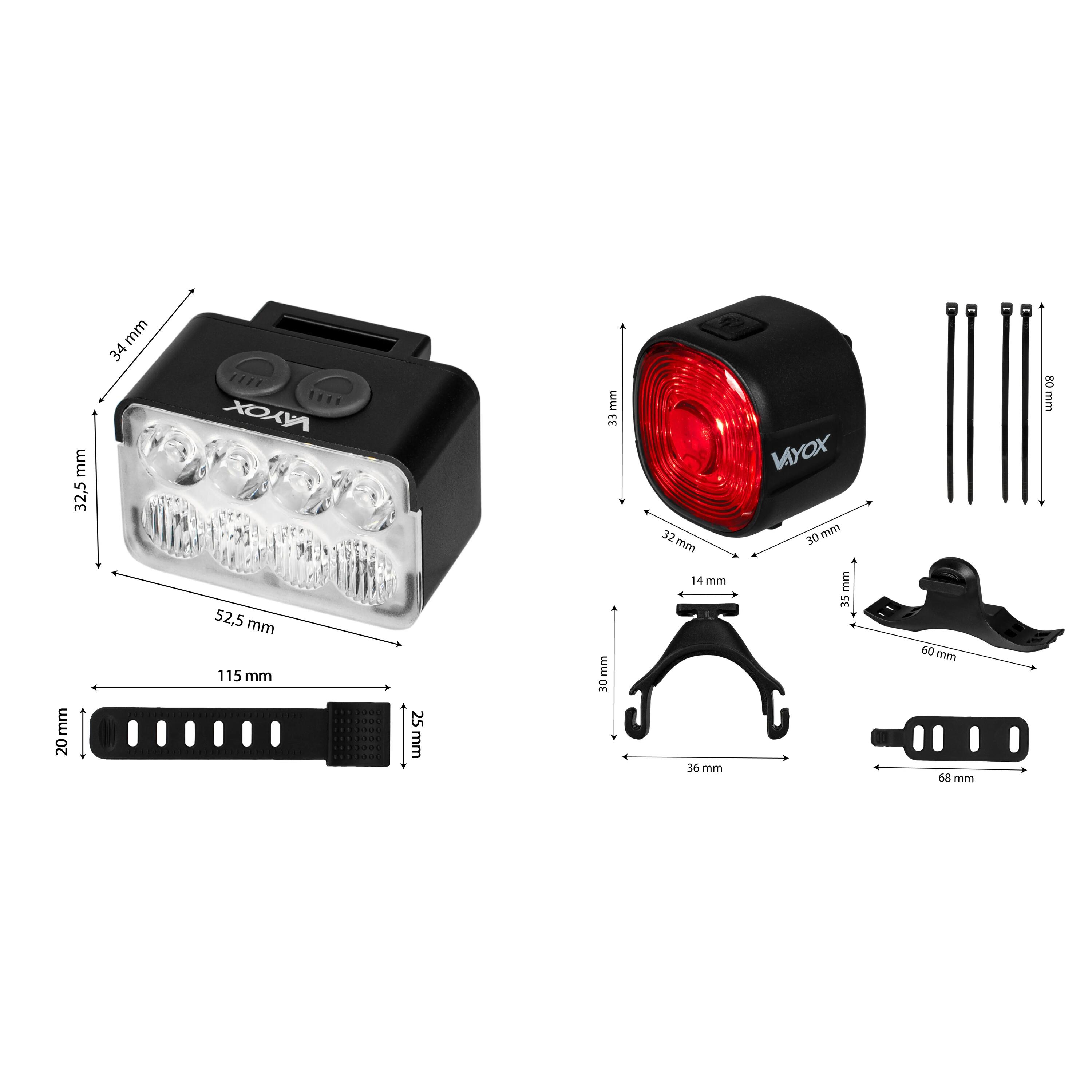 Zestaw lampek rowerowych VAYOX VA0151 + VA0156 przednia i tylna USB-C 14/15