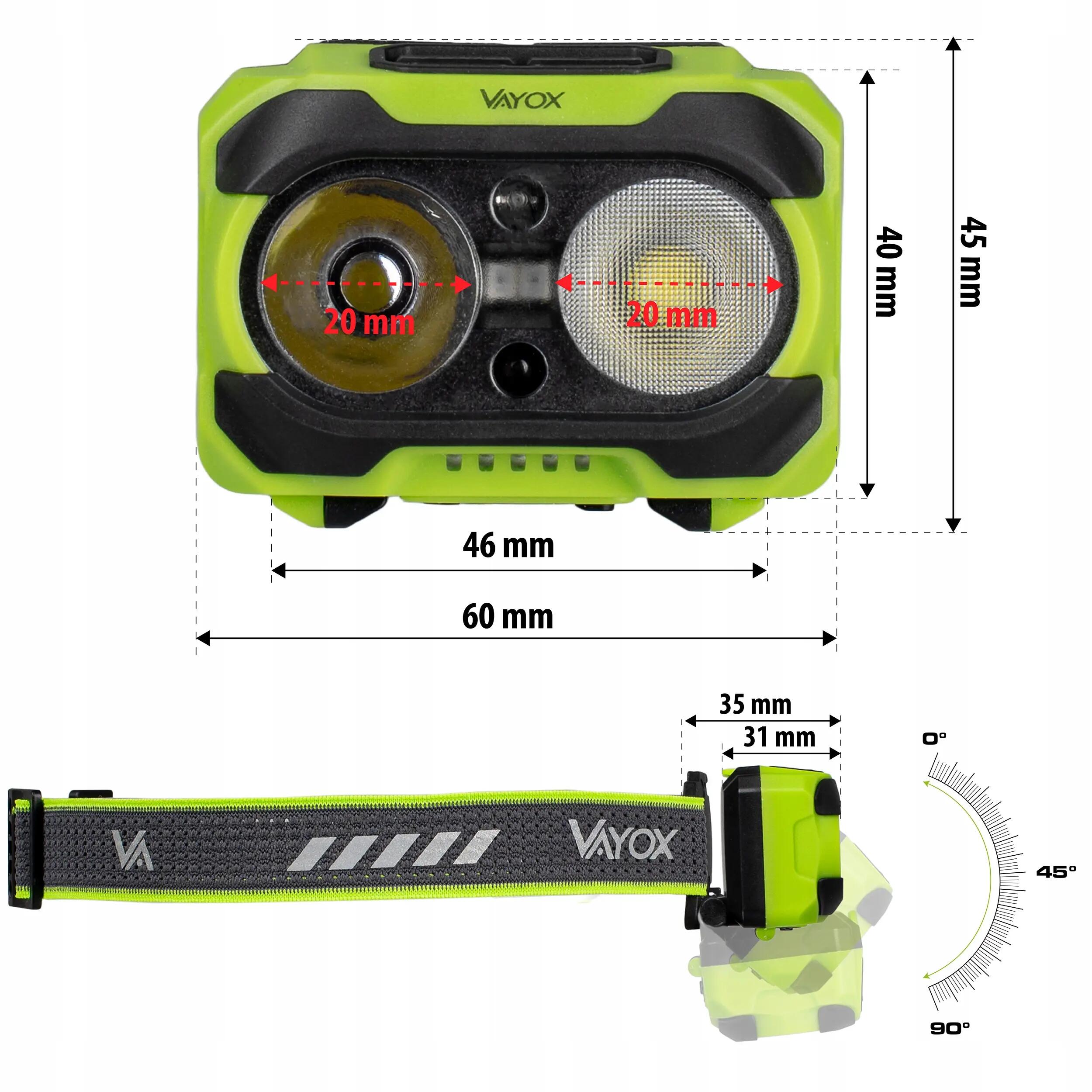 Latarka czołowa Vayox VA0361 TwinBeam 600lm akumulatorowa USB-C 14/16