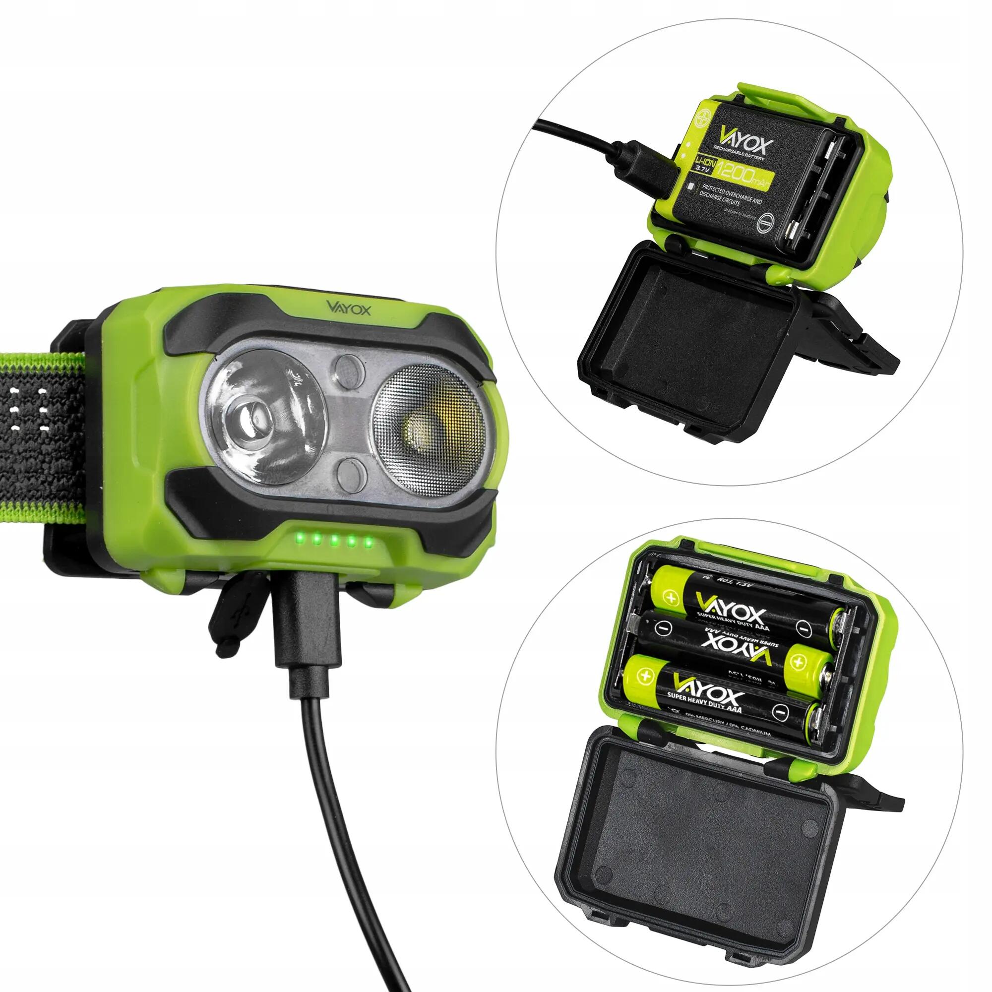 Latarka czołowa Vayox VA0361 TwinBeam 600lm akumulatorowa USB-C 12/16